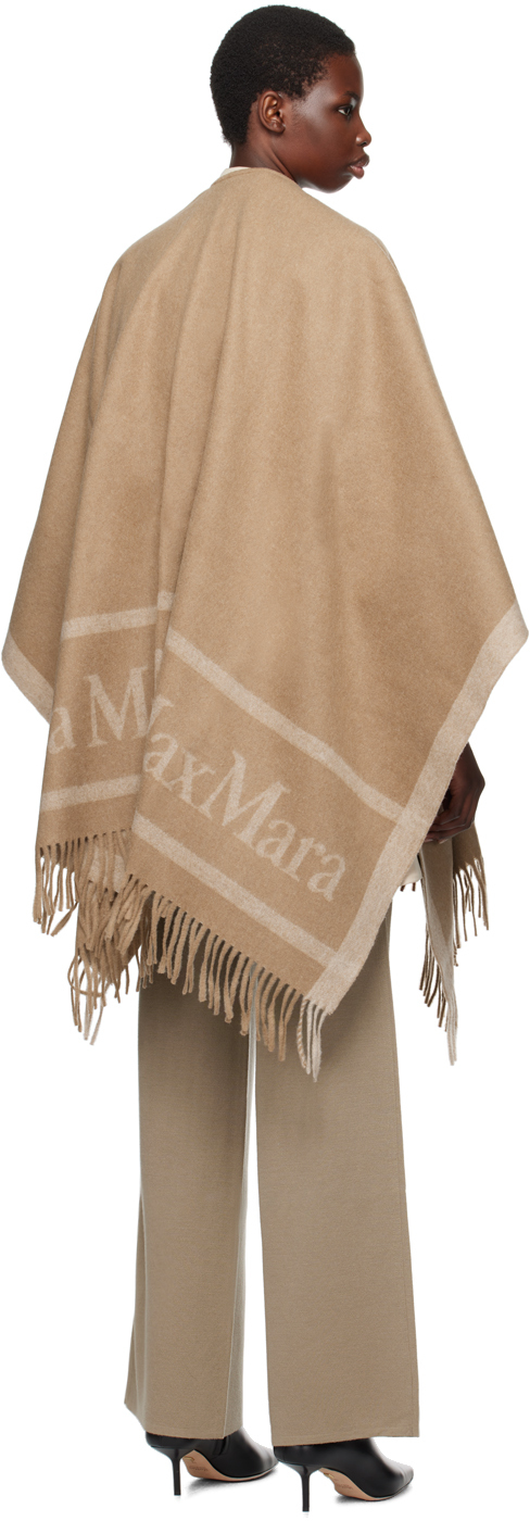 Max Mara Hilde Logo Jacquard Wool Poncho In 002 Camel