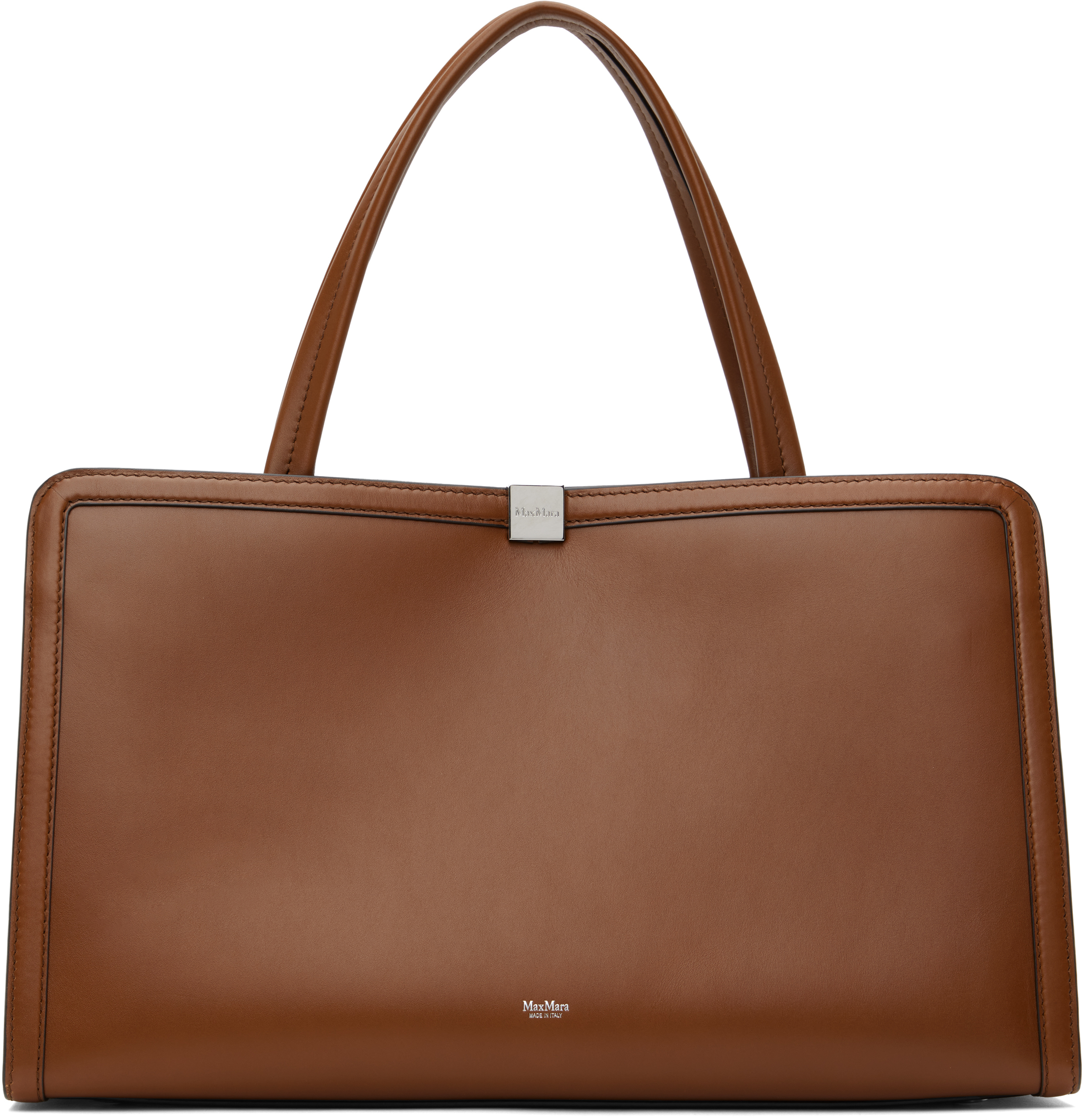 Max Mara Leather Tote Bag In 002 Tobacco