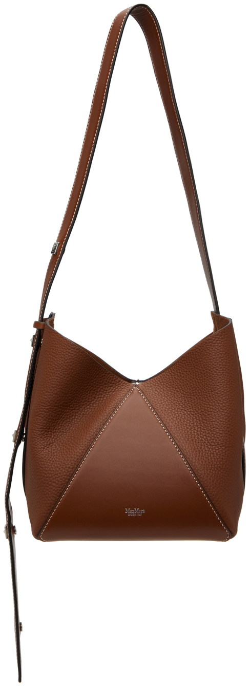 Brown Small Deer Print Leather Bucket Bag by Max Mara on Sale