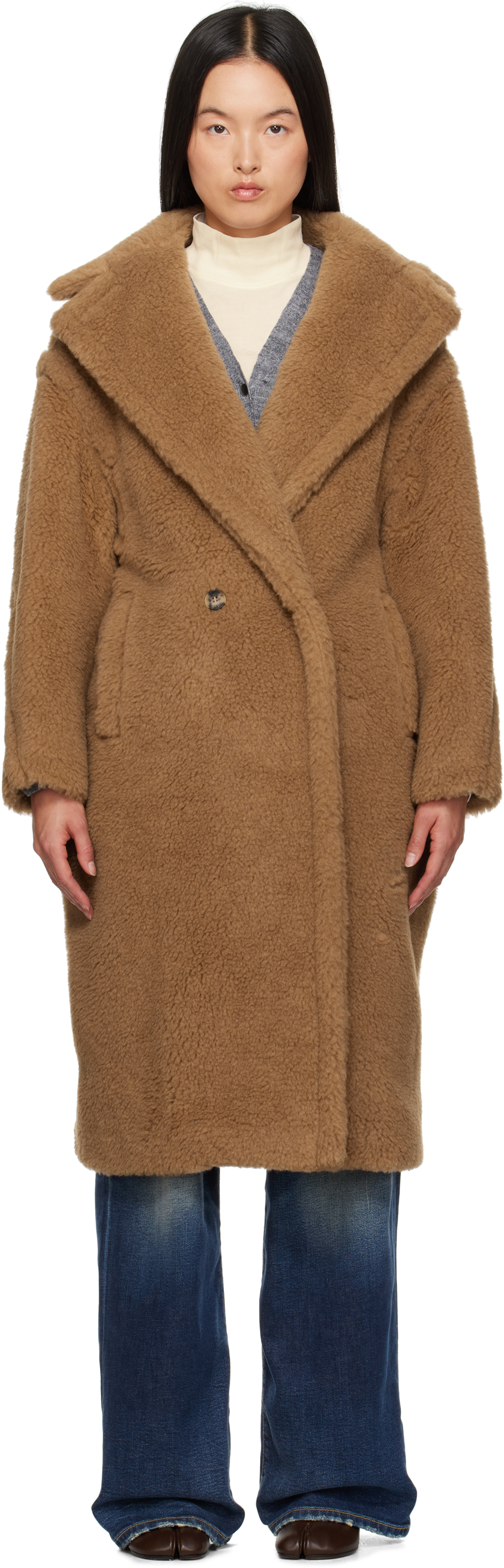 Shop Max Mara Tan Teddy Bear Icon Coat In Camel