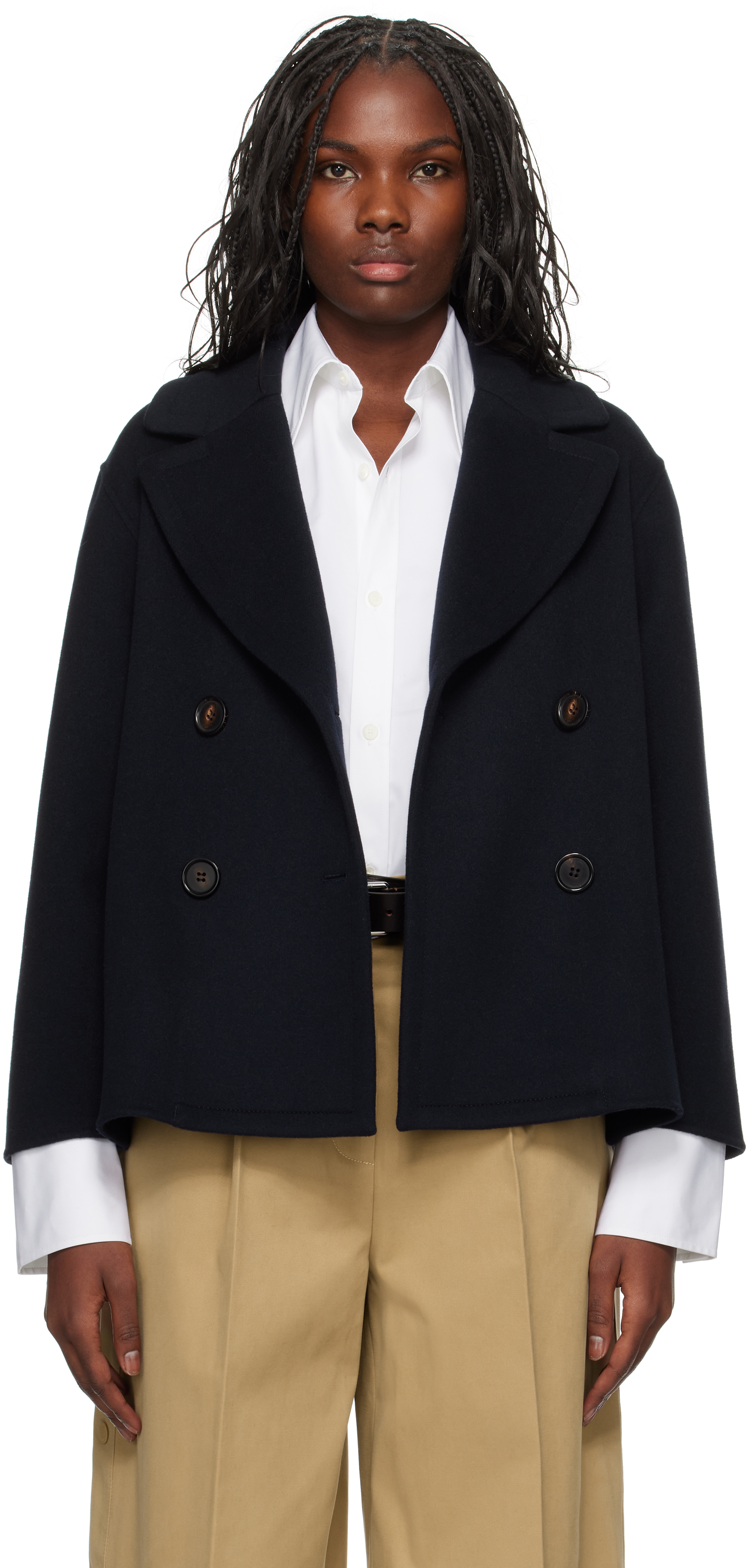 Shop Max Mara Navy Marlena Peacoat In 012 Midnightblue