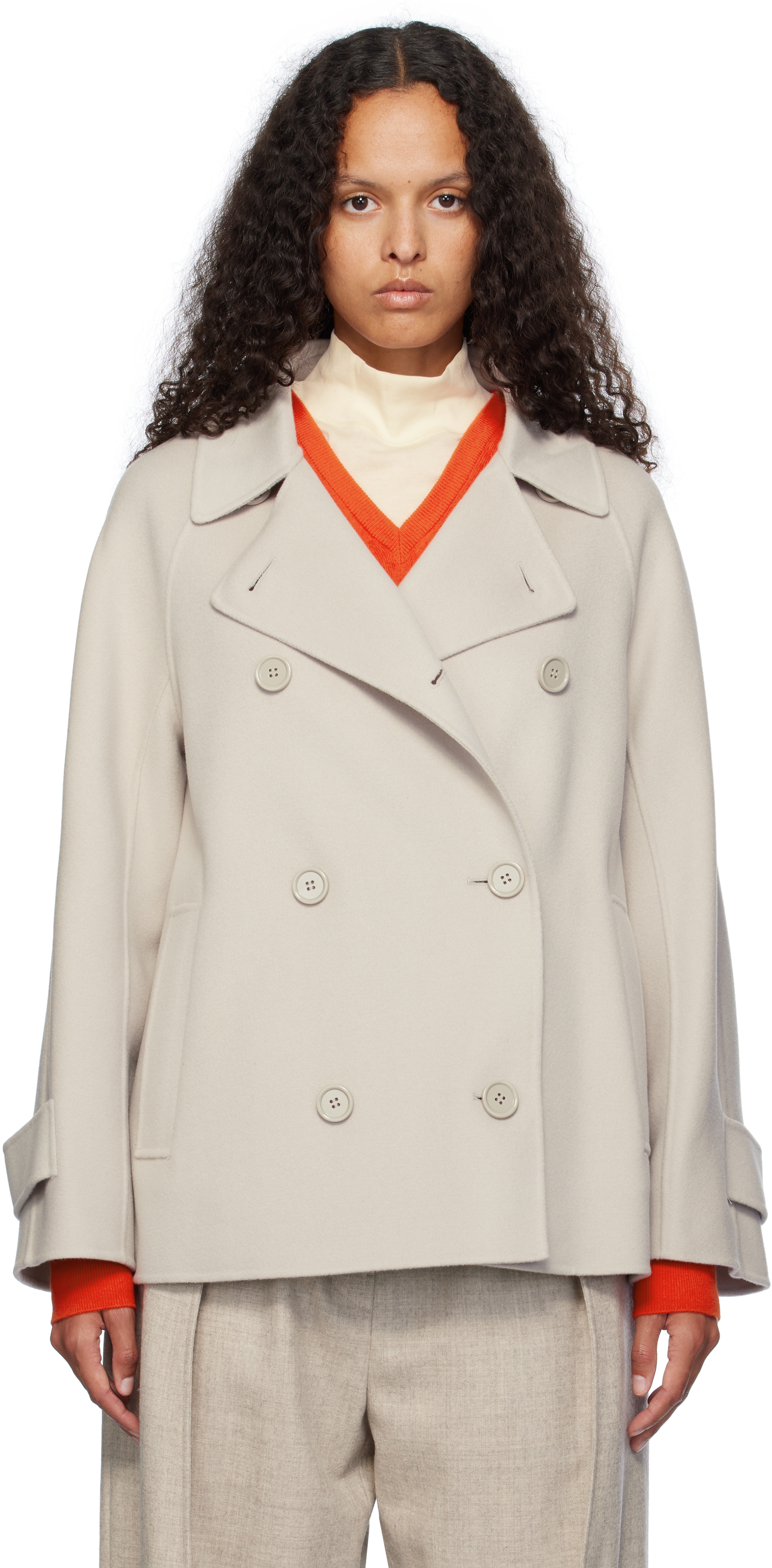 Shop Max Mara Beige Louis Short Coat In 048 Ecru