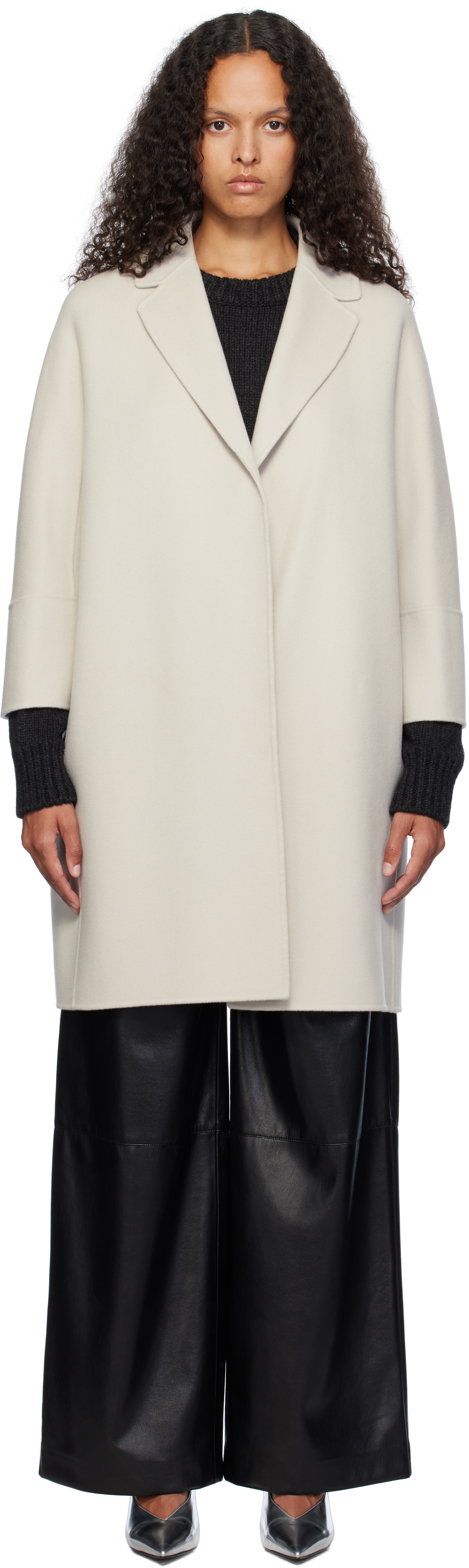 Max Mara Beige Arona Coat In 011 Pearl Grey