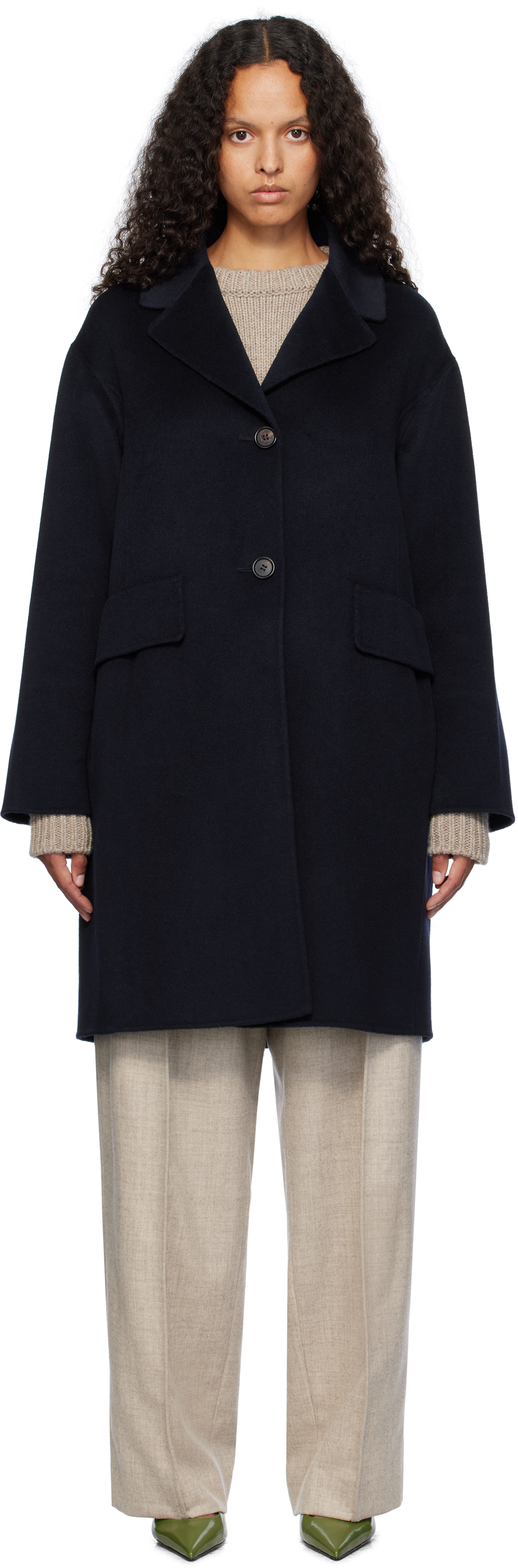 Shop Max Mara Navy Single-breasted Midi Coat In 005 Midnightblue