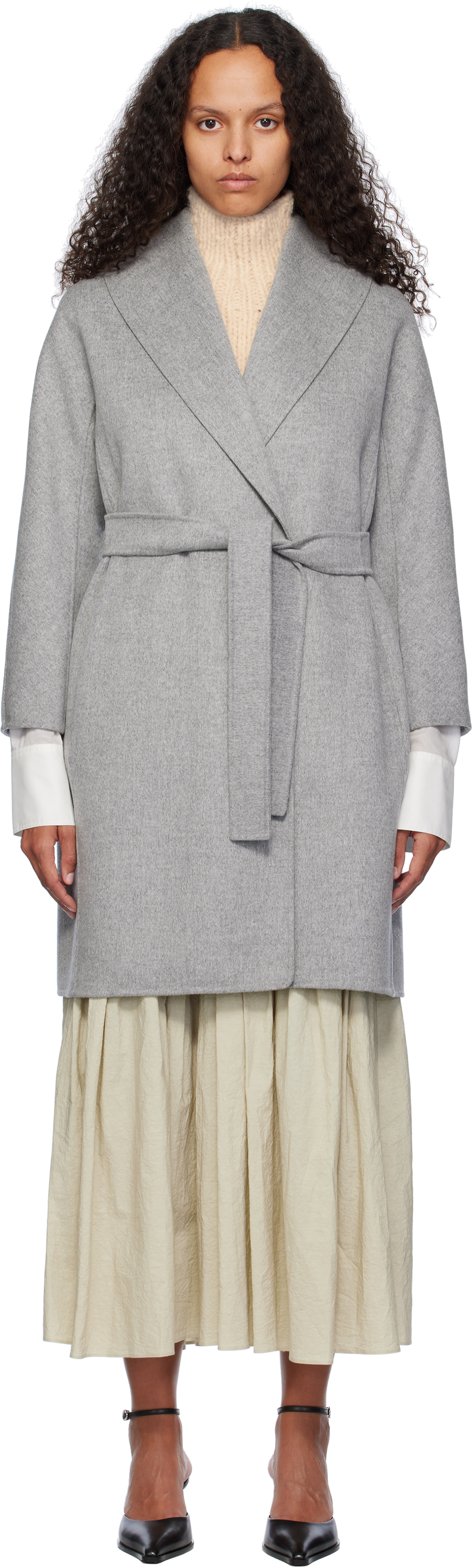 Max Mara Gray Messi Coat In 042 Light Grey