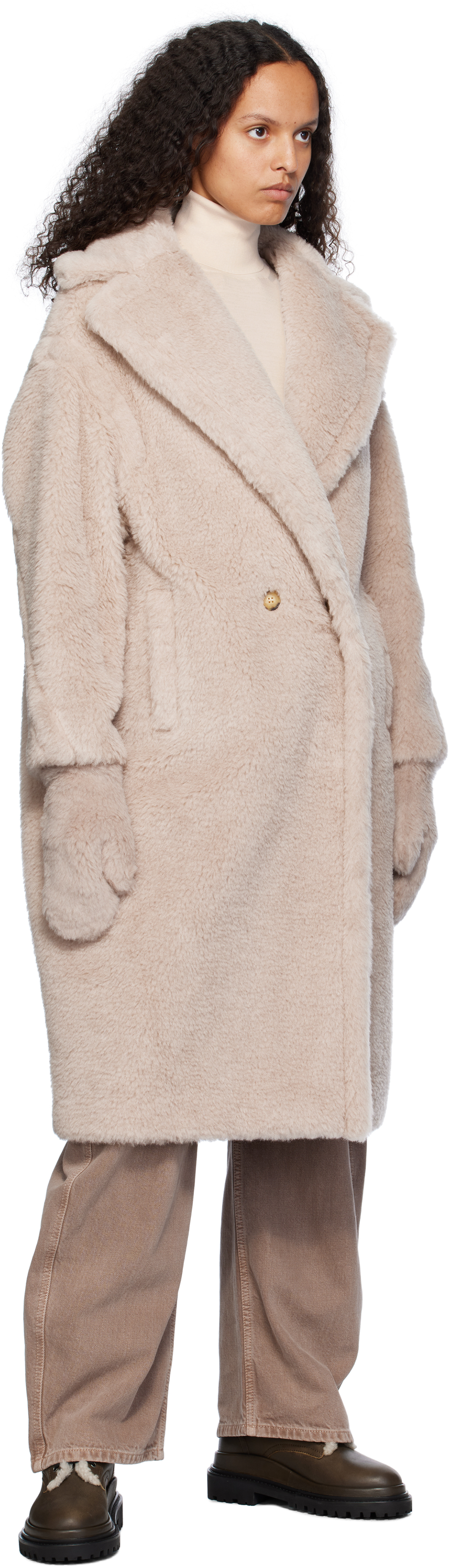 Max Mara Teddy Bear Vegan Fur Coat In 002 Sand