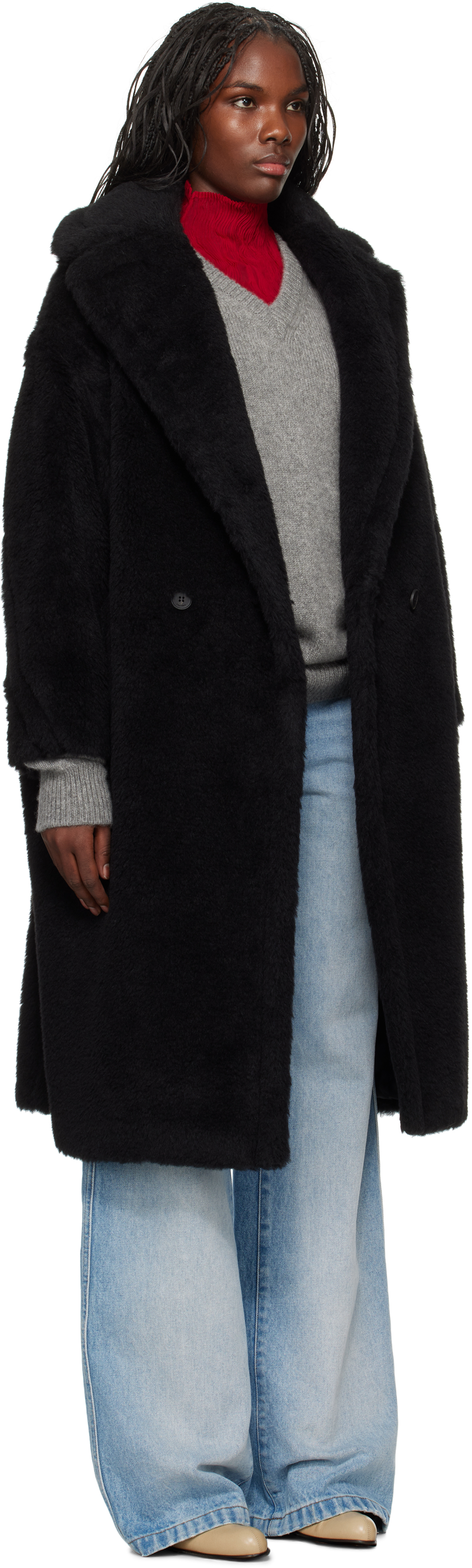 Max Mara Hooded Coat With Belt In Black Wool In 008 Black