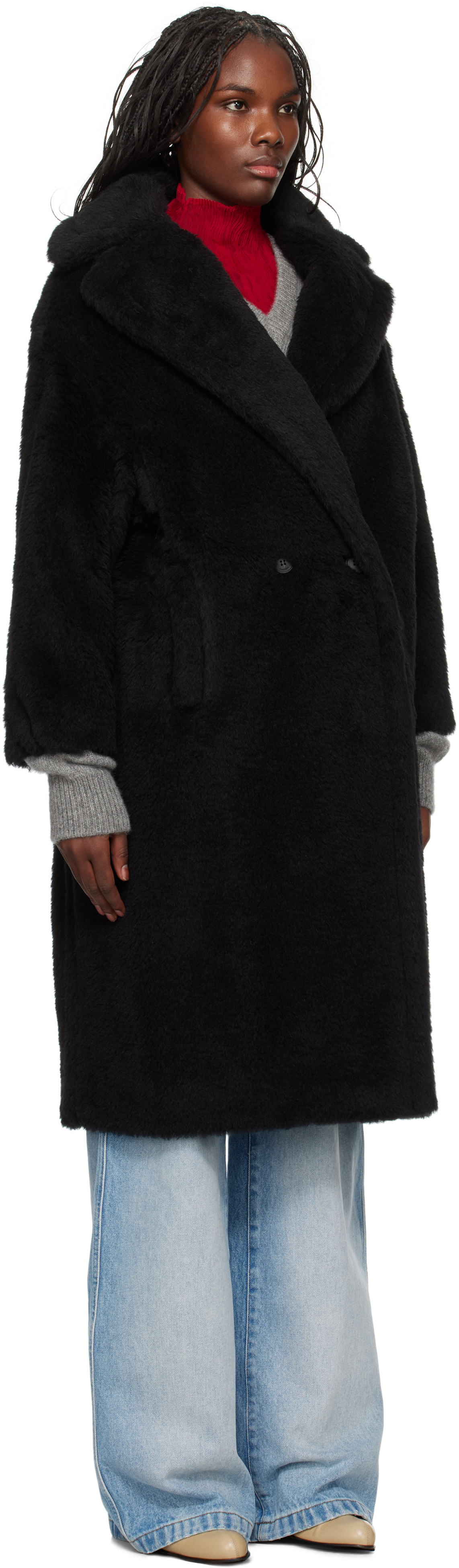Max Mara Hooded Coat With Belt In Black Wool In 008 Black