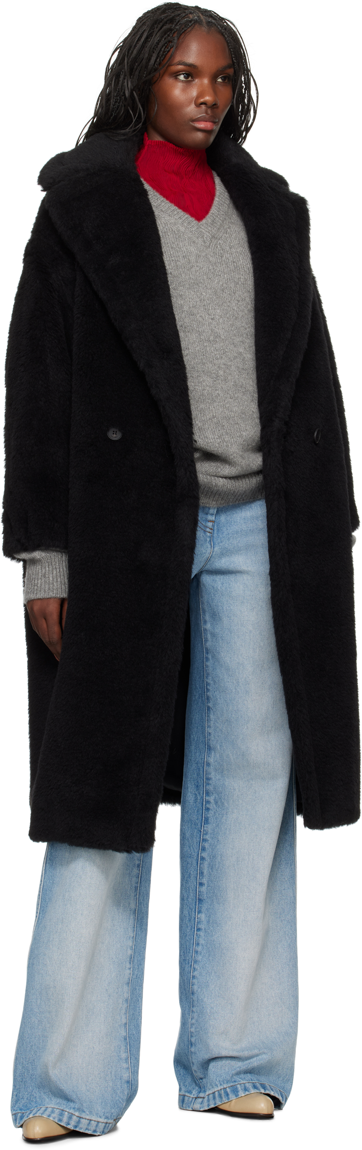 Max Mara Hooded Coat With Belt In Black Wool In 008 Black