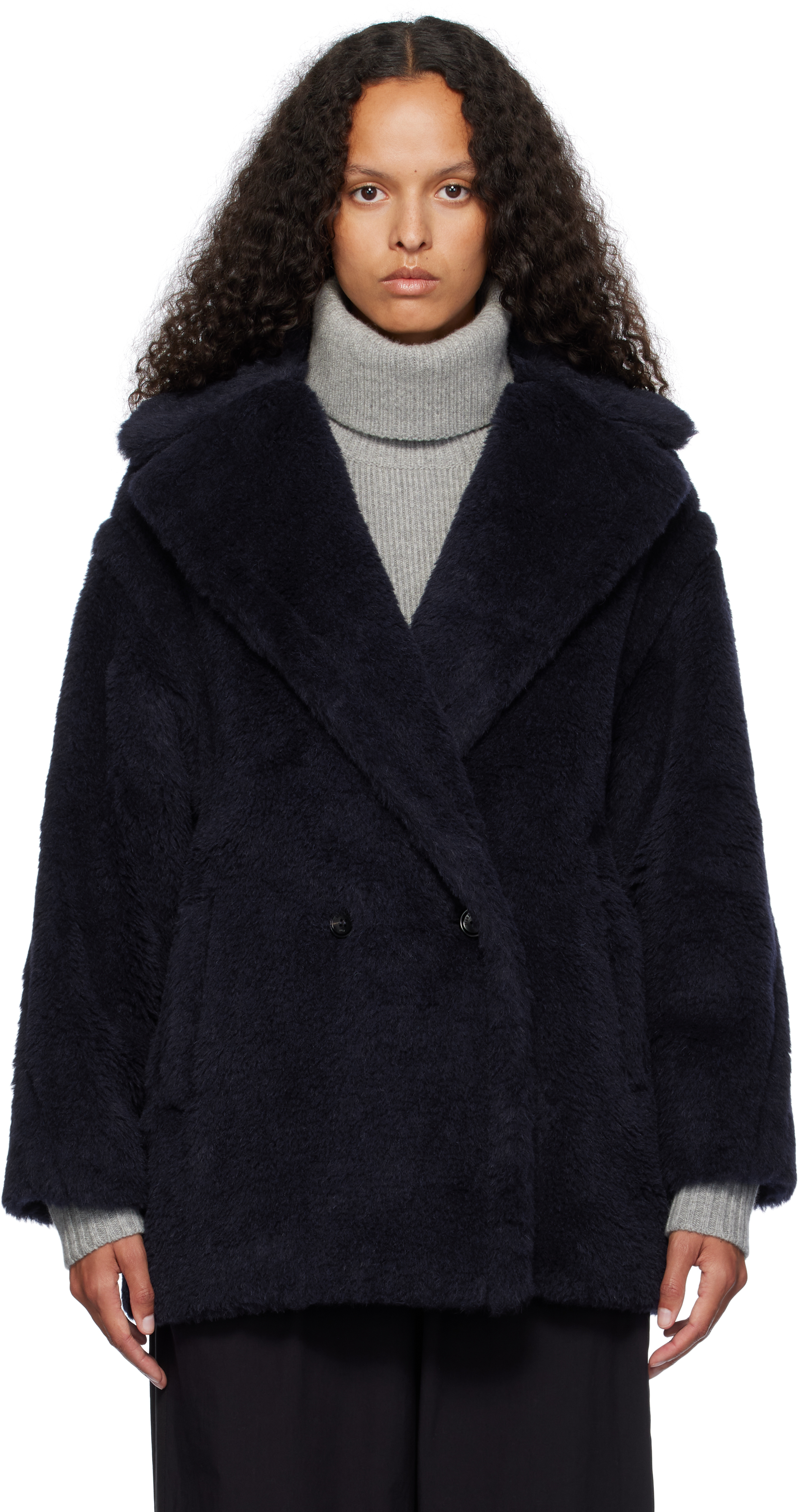 Shop Max Mara Navy Olga Short Faux-fur Coat In 005 Ultramarine