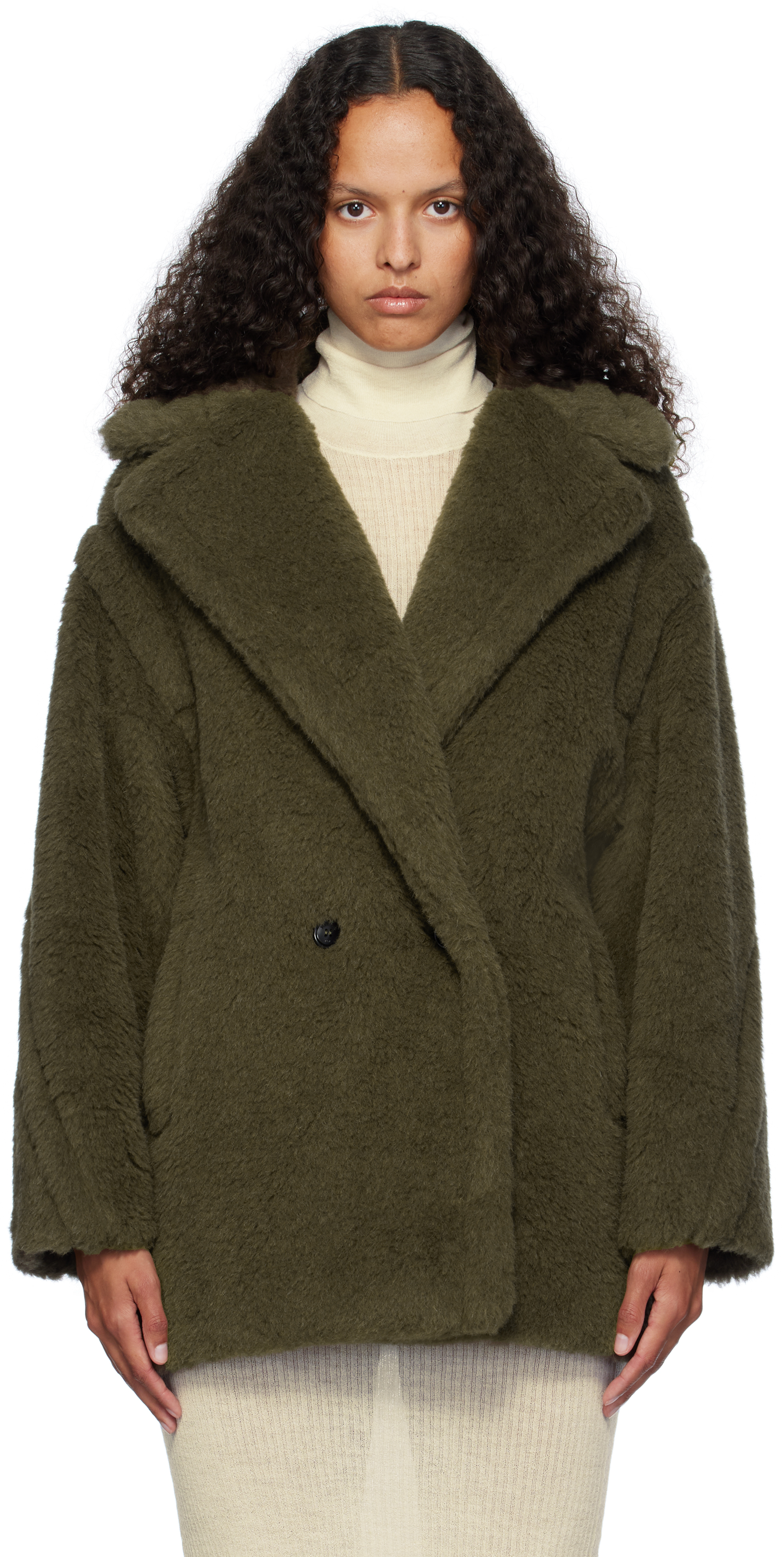 Shop Max Mara Khaki Olga Short Faux-fur Coat In 016 Kaki