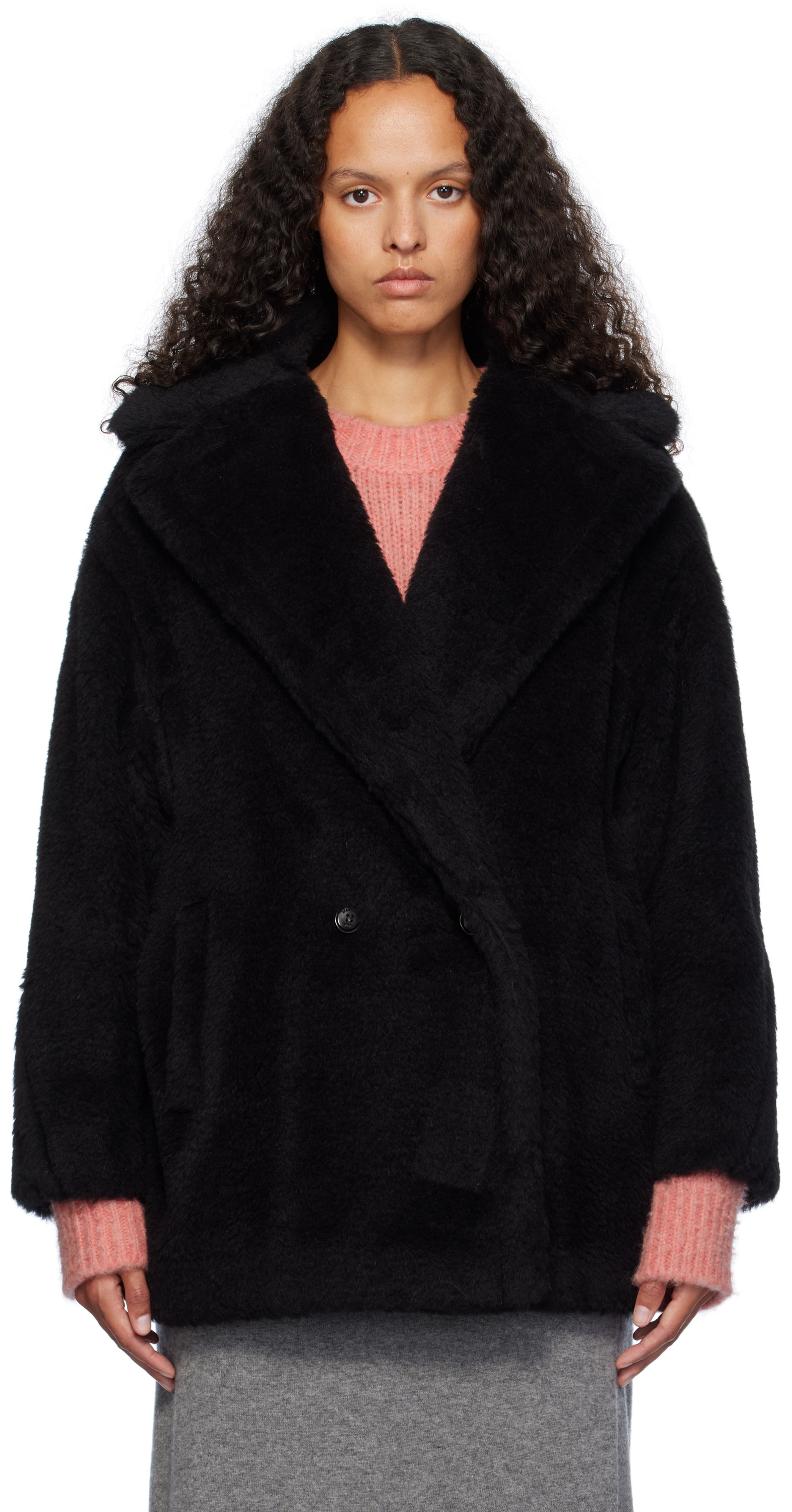 Shop Max Mara Black Olga Short Faux-fur Coat In 008 Black