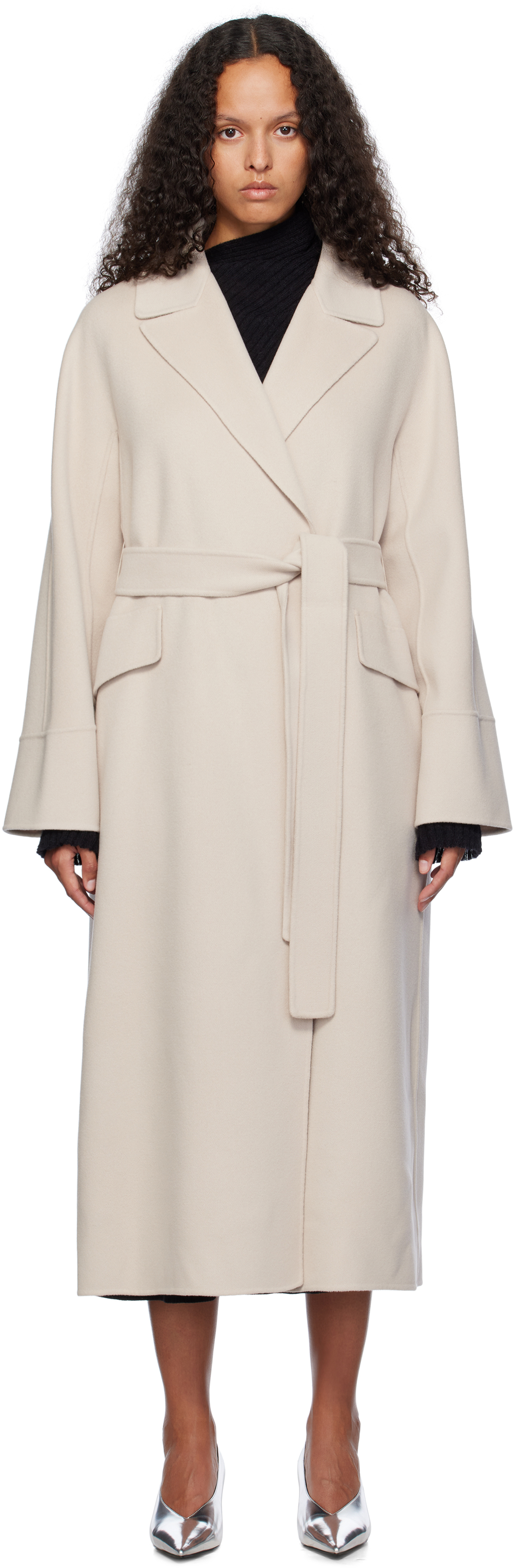 Max Mara Beige Malika Coat In 014 Ecru