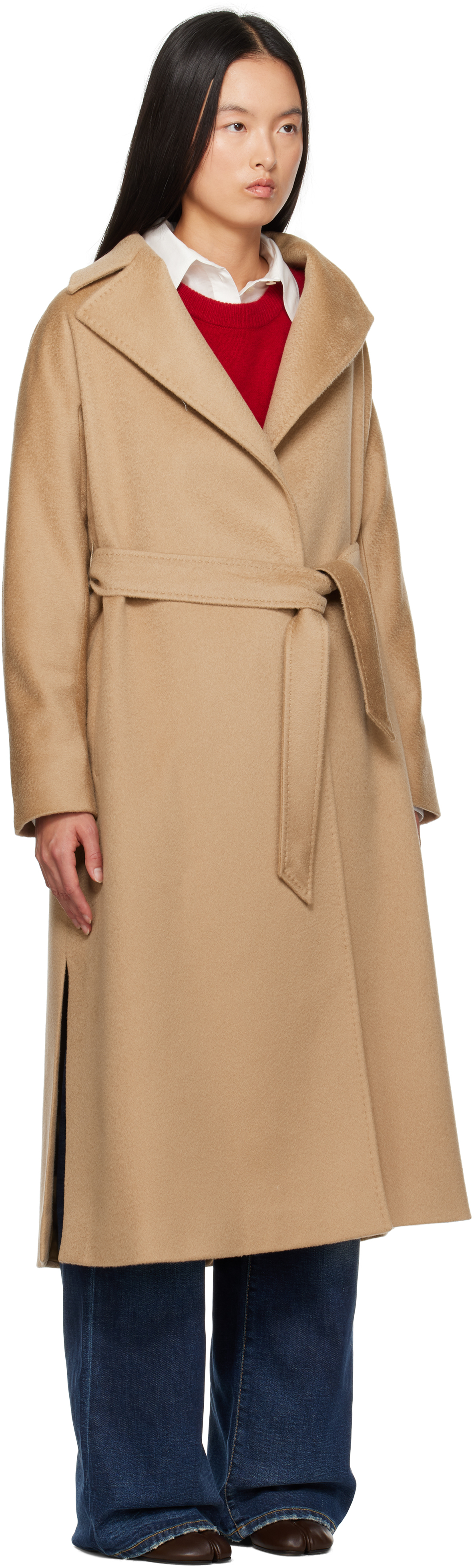 Max Mara Belted Waist Hooded Jacket Pockets In 019 Camel