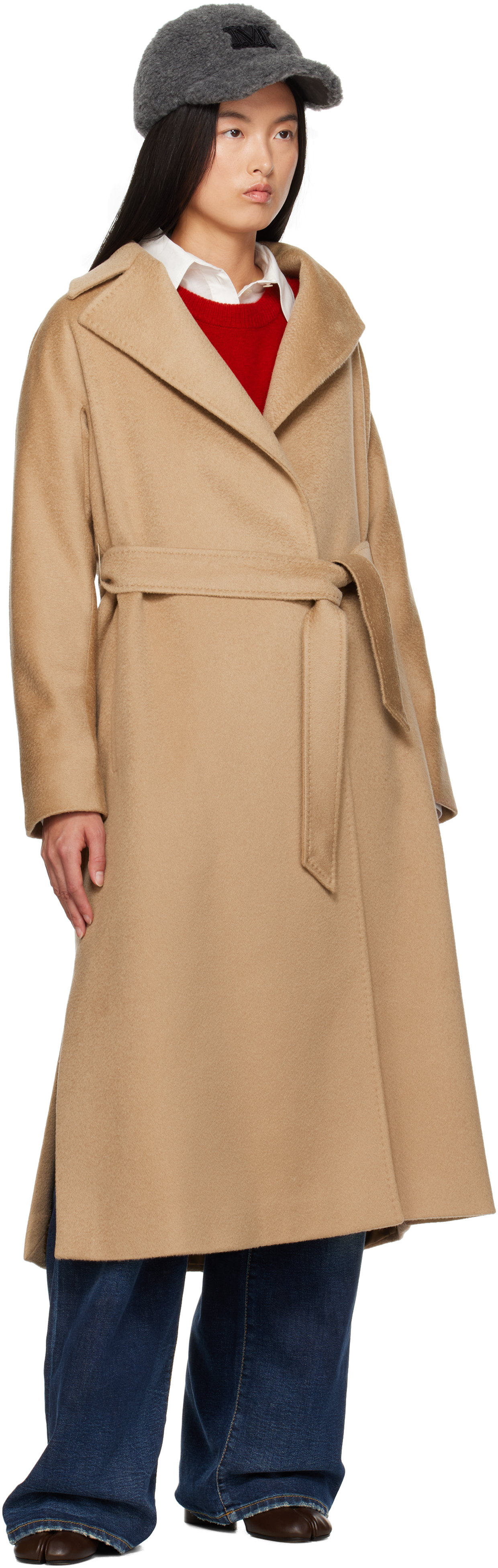 Max Mara Belted Waist Hooded Jacket Pockets In 019 Camel