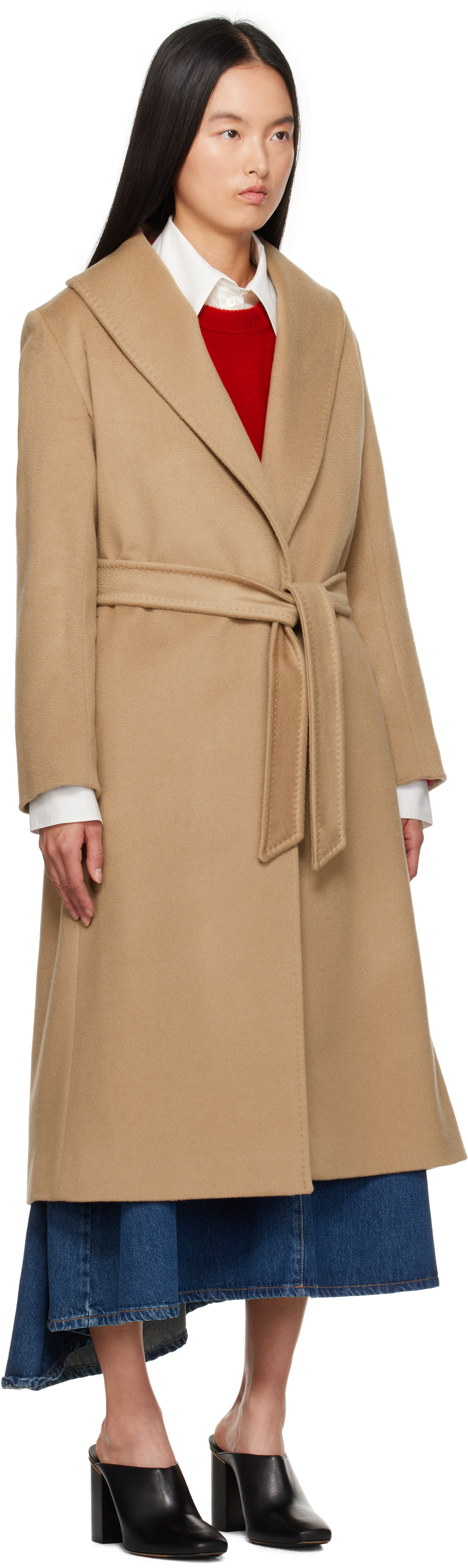 Max Mara Belted Waist Hooded Jacket Pockets In 006 Camel