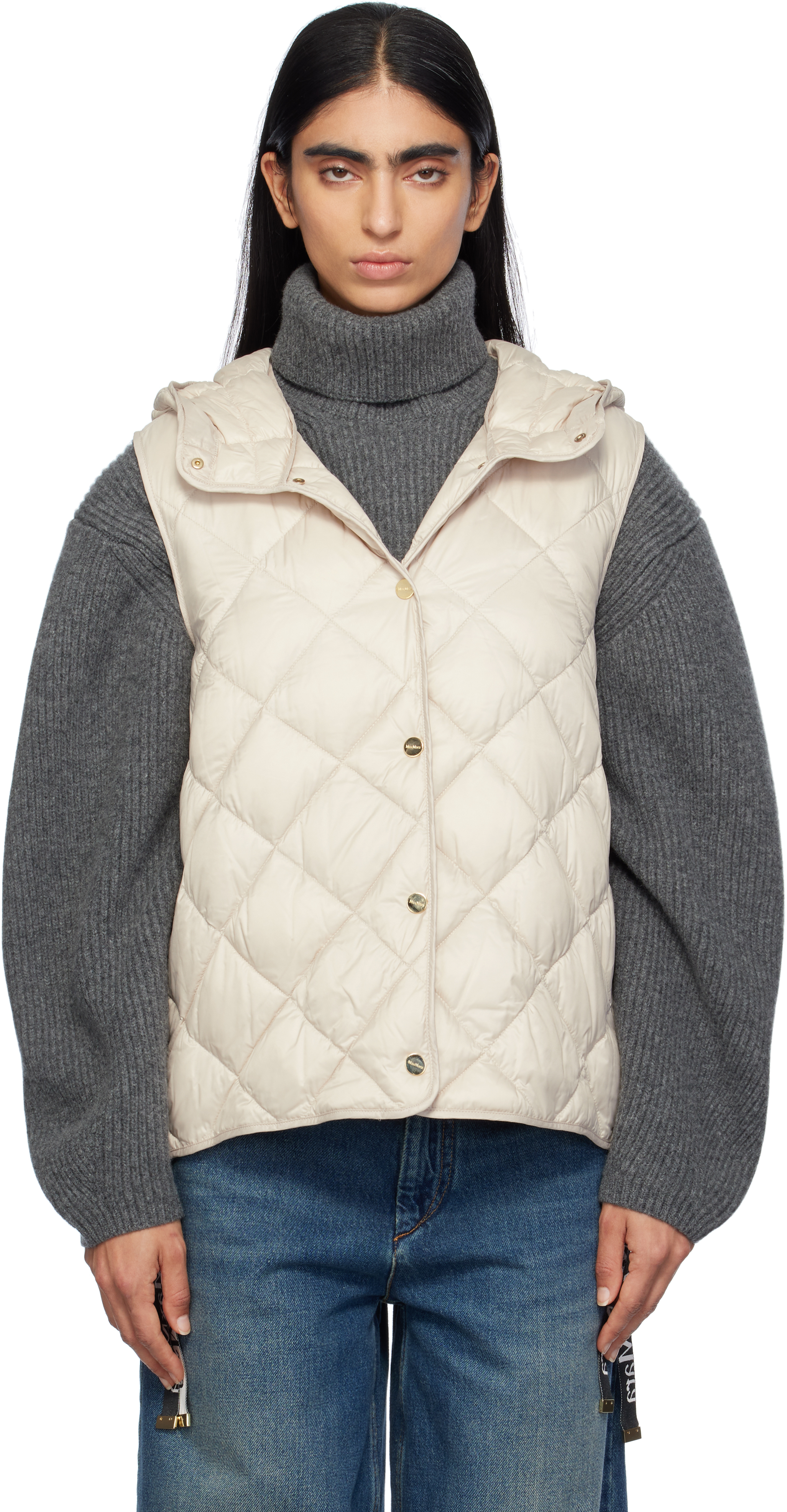 Max Mara Off-white Trefa Down Vest In 081 Sand