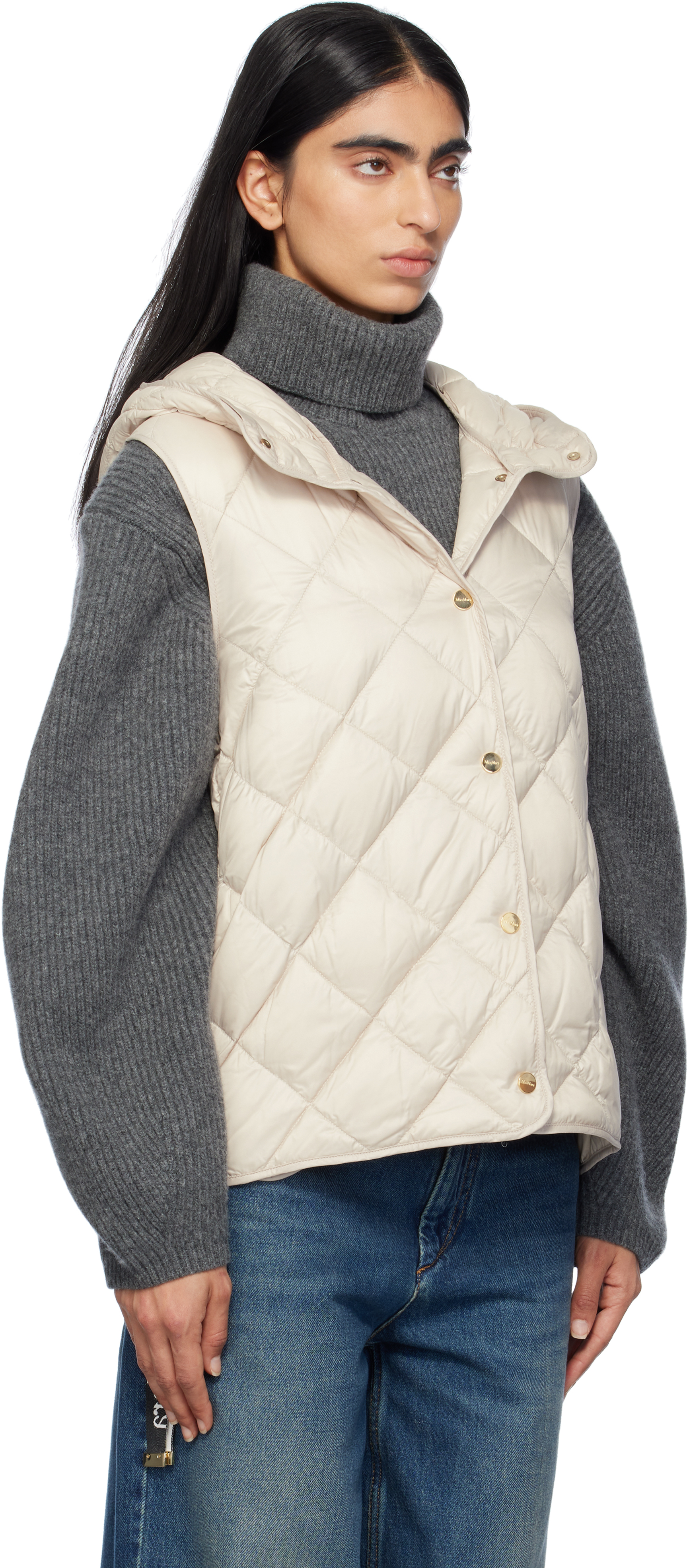 Max Mara Off-white Trefa Down Vest In 081 Sand