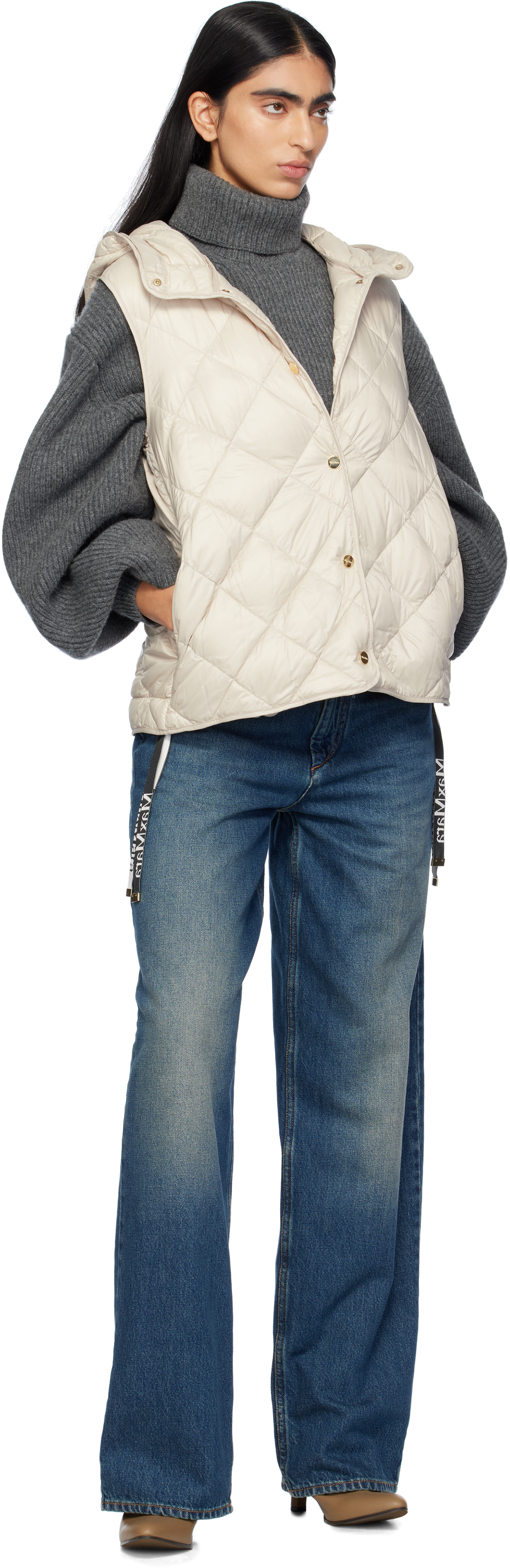 Max Mara Off-white Trefa Down Vest In 081 Sand