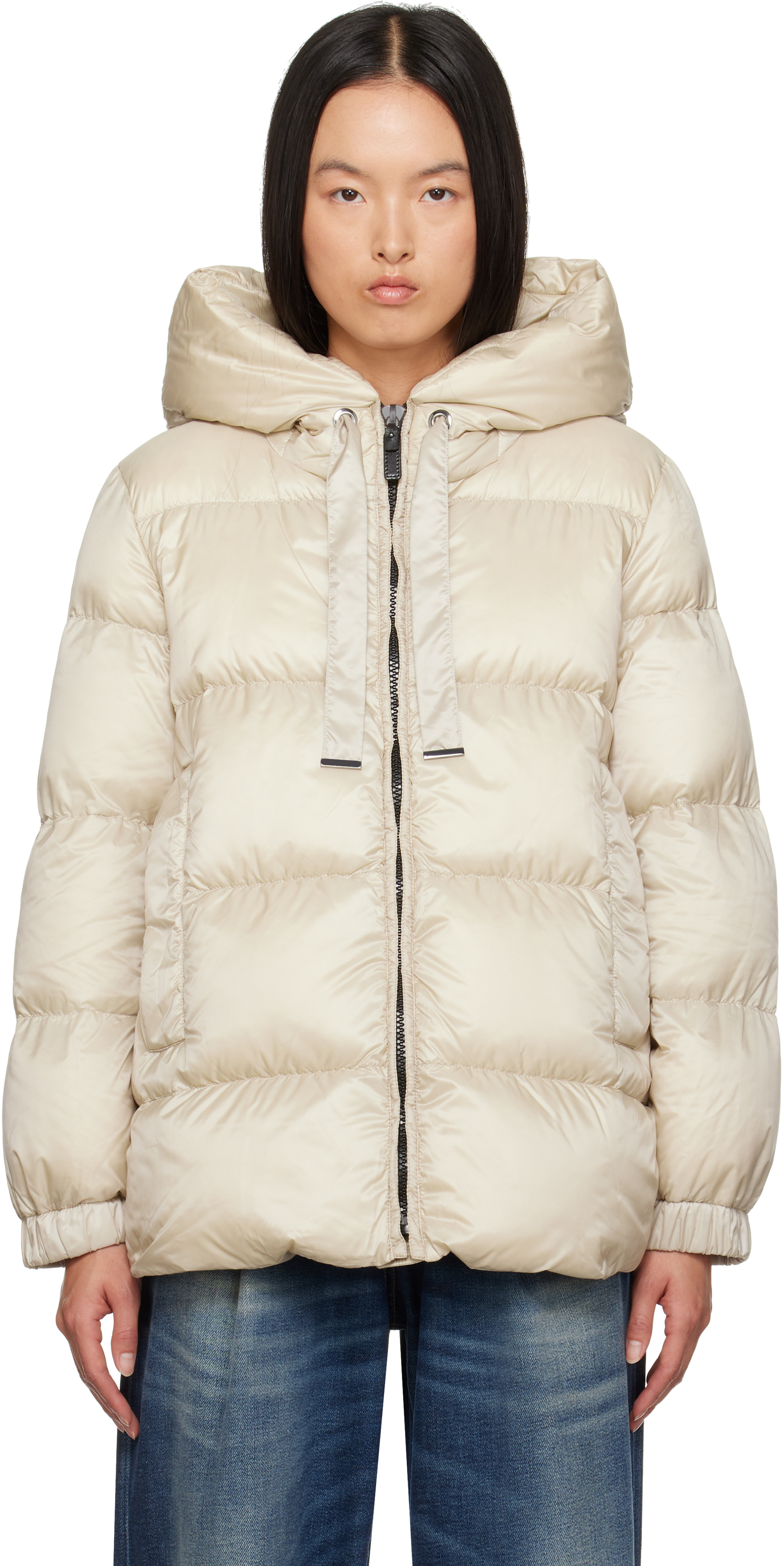 Shop Max Mara Beige Seia Down Jacket In 012 Ecru