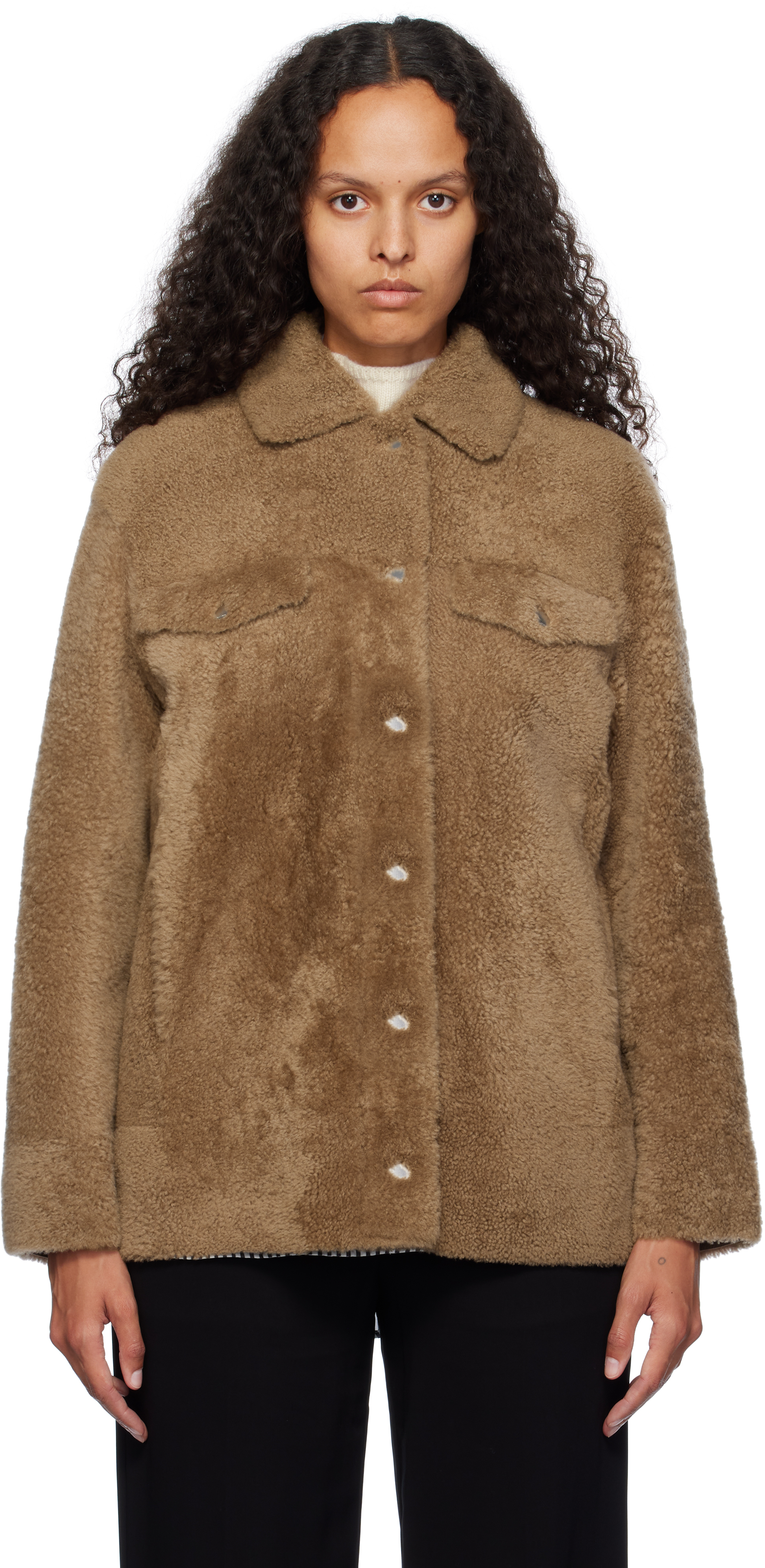 Max Mara Brown Livio Shearling Jacket In 001 Brown