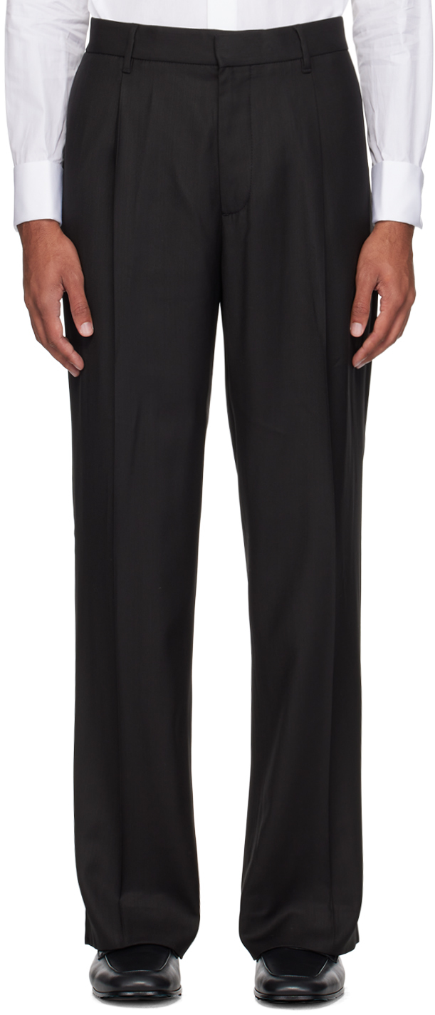 Shop Lardini Black Pleated Trousers In 999