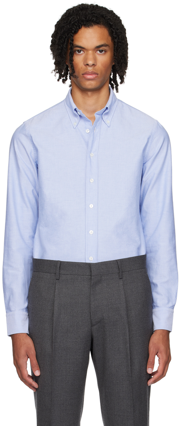 Shop Lardini Blue Button-down Collar Shirt In 800