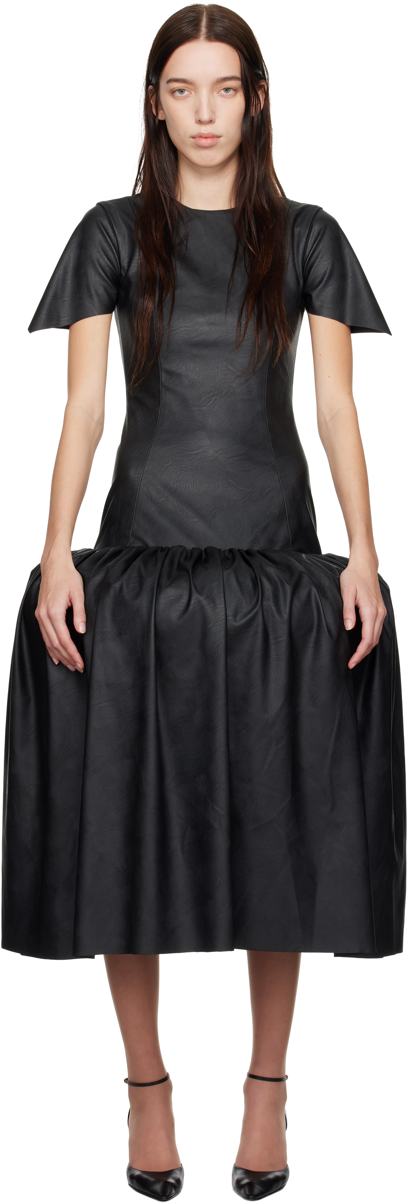 Black Georgina Faux-Leather Midi Dress