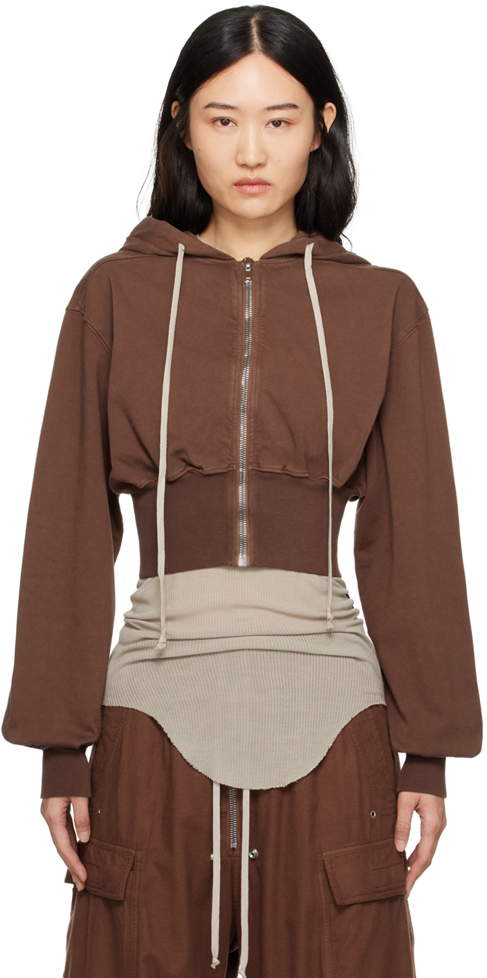 Brown Porterville Tatlin Zipped Hoodie by Rick Owens DRKSHDW
