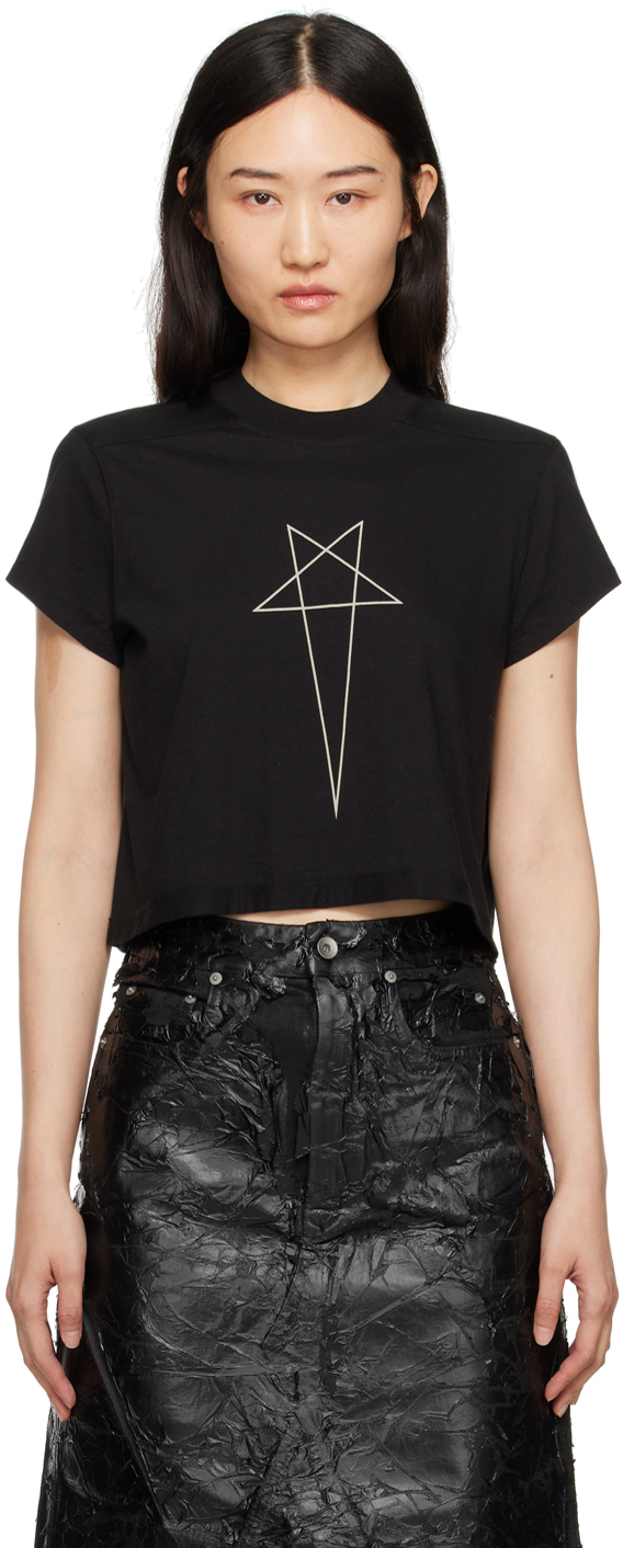 Shop Rick Owens Drkshdw Black Porterville Cropped Small Level T-shirt In 908 Black/pearl