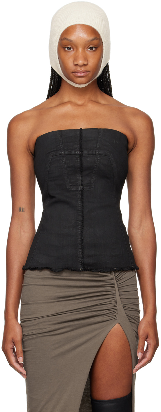 Shop Rick Owens Drkshdw Black Porterville Bustier Denim Top In 99 Black Wax