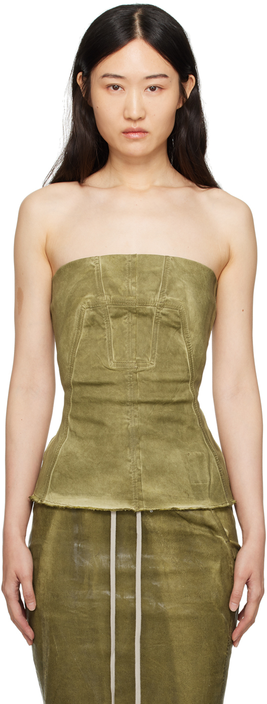 Shop Rick Owens Drkshdw Green Porterville Bustier Denim Top In 85 Sage