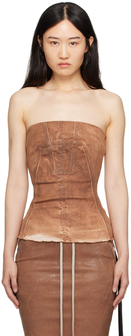 Shop Rick Owens Drkshdw Brown Porterville Bustier Denim Top In 83 Terra