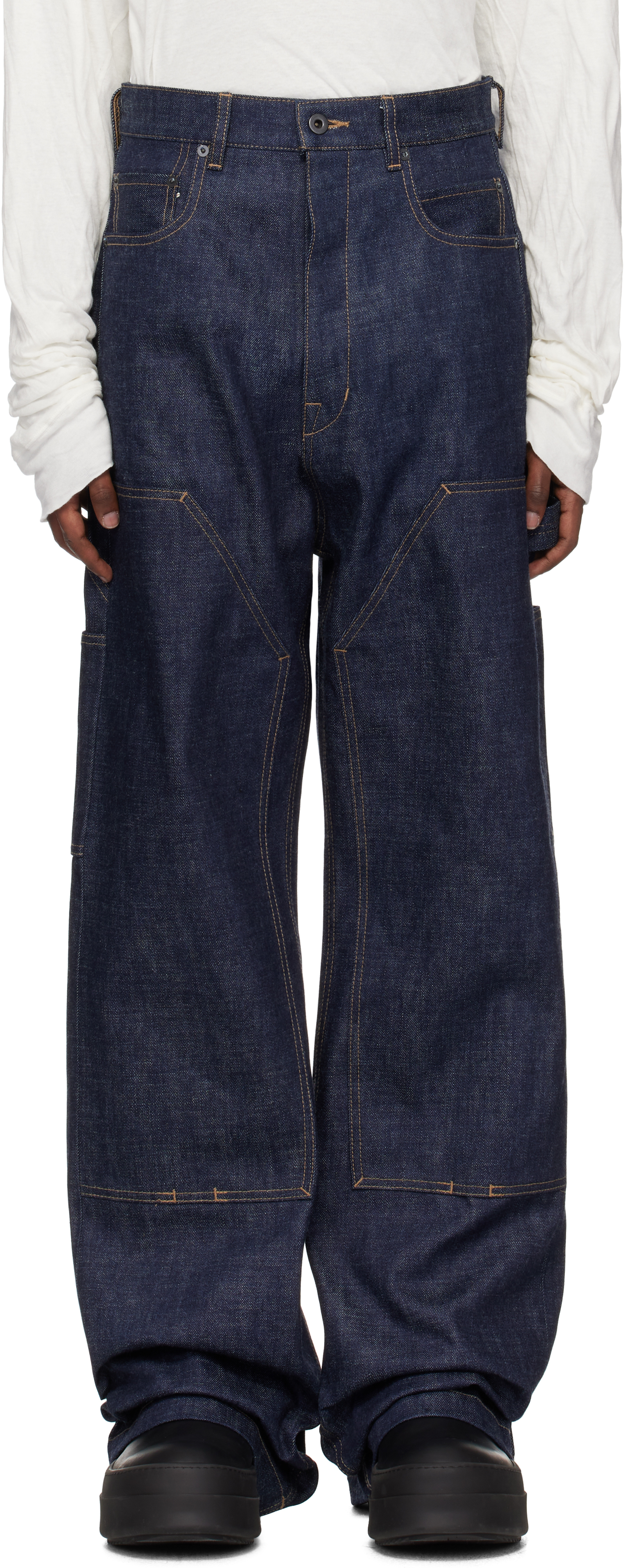 Rick Owens Drkshdw Indigo Porterville Double Knee Geth Cut Jeans In 26 Indigo