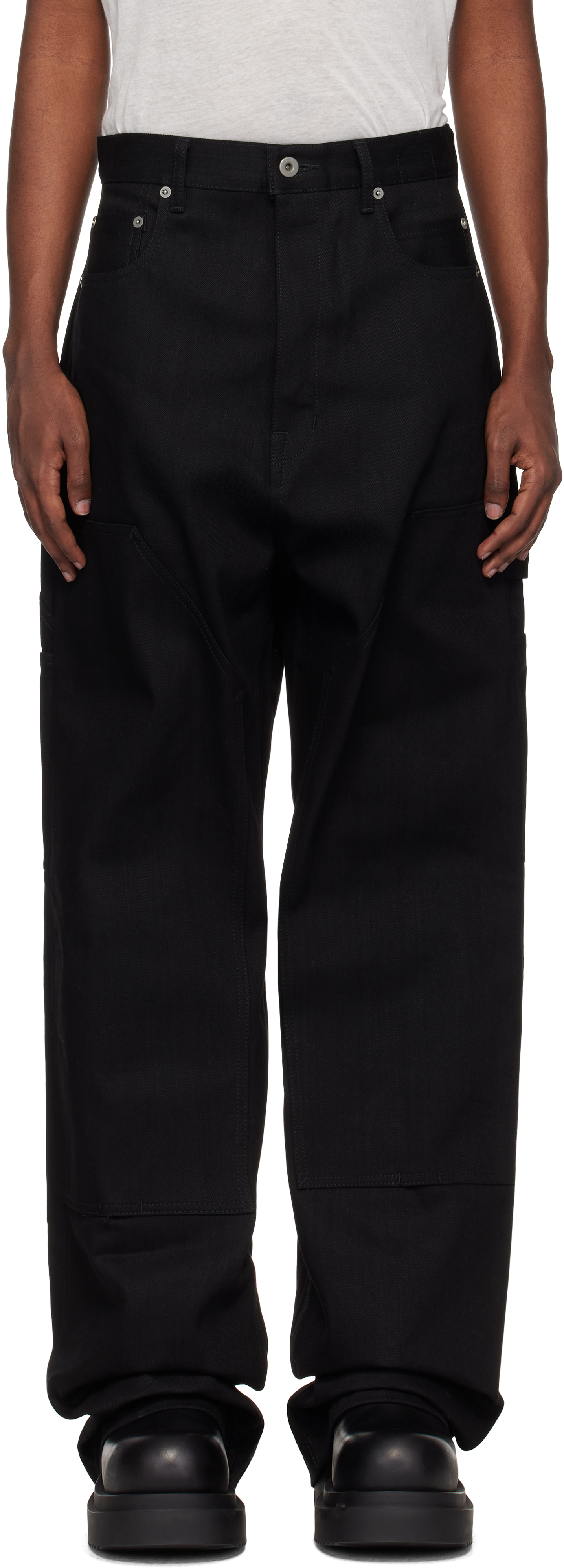 Rick Owens Drkshdw Black Porterville Double Knee Geth Cut Jeans In 09 Black