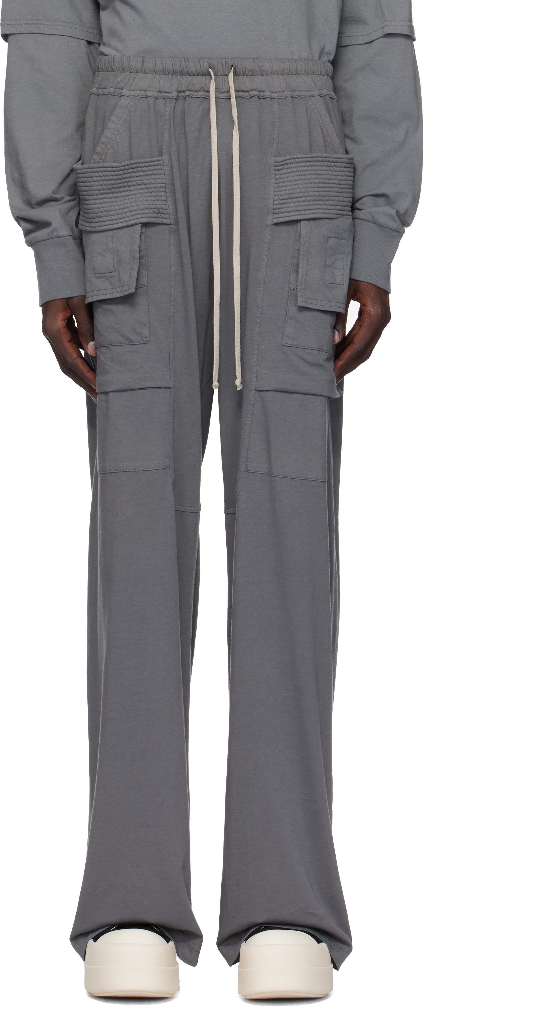 Shop Rick Owens Drkshdw Gray Porterville Creatch Wide Drawstring Cargo Pants In 88 Stone