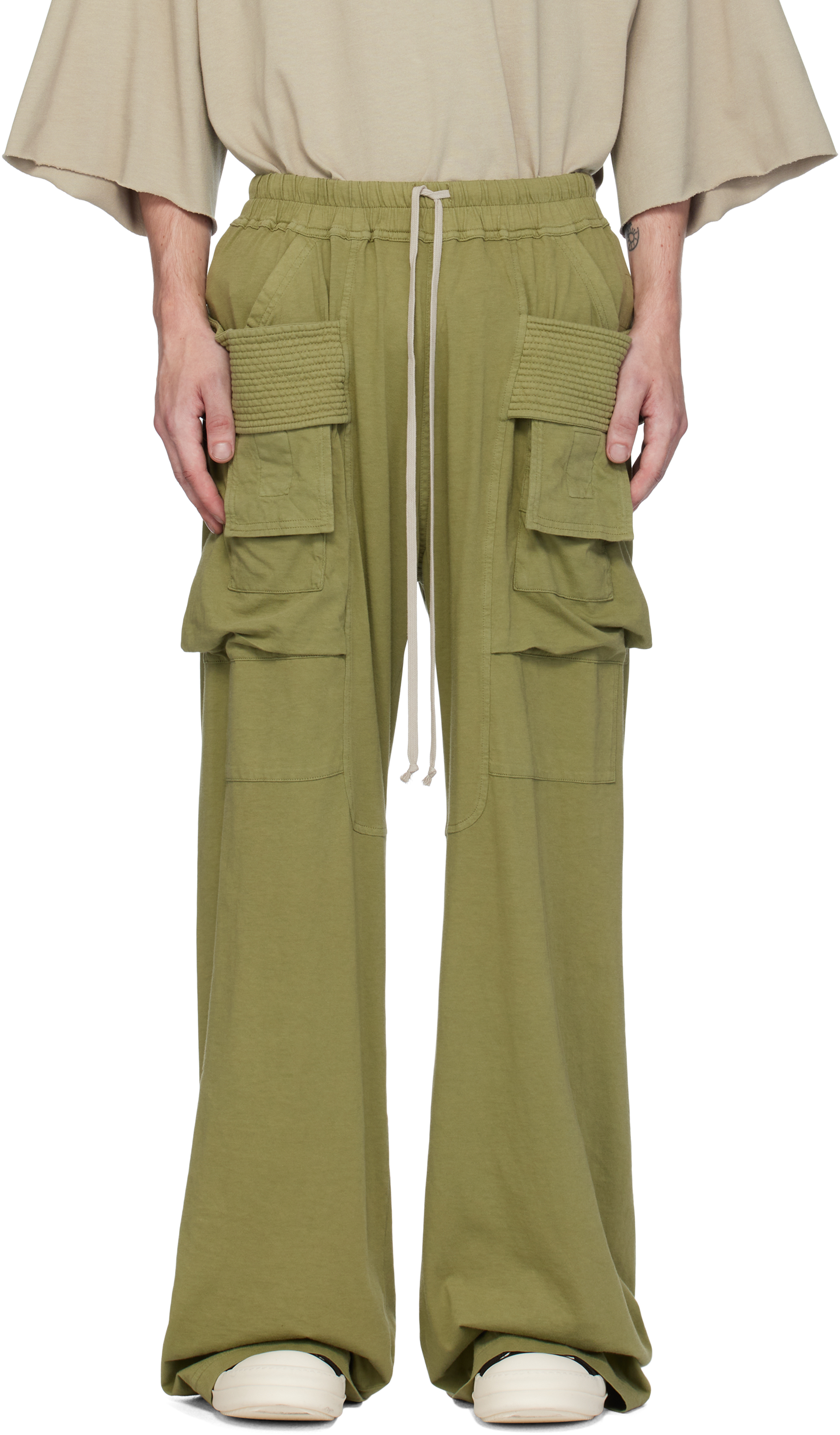 Shop Rick Owens Drkshdw Khaki Porterville Creatch Wide Drawstring Cargo Pants In 85 Sage