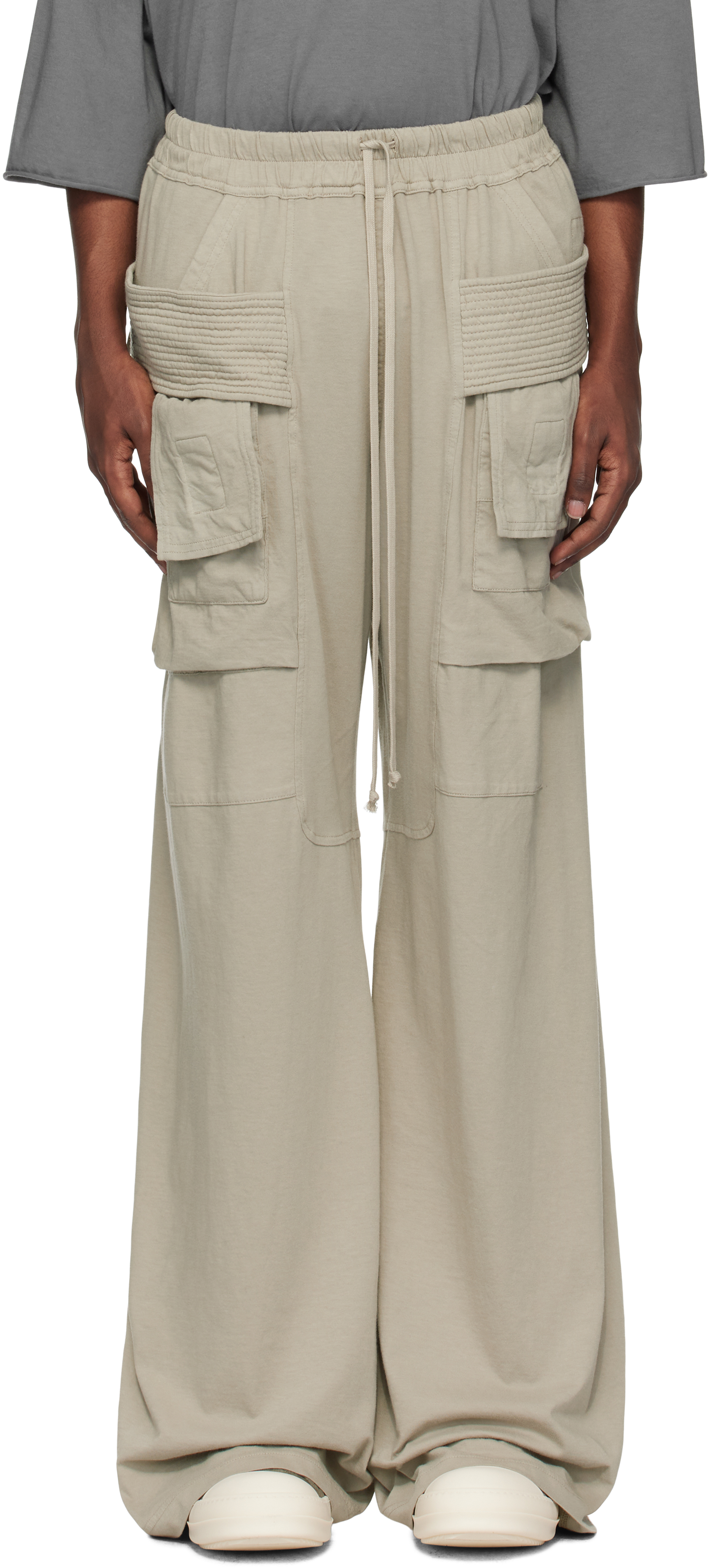 Shop Rick Owens Drkshdw Off-white Porterville Creatch Wide Drawstring Cargo Pants In 08 Pearl