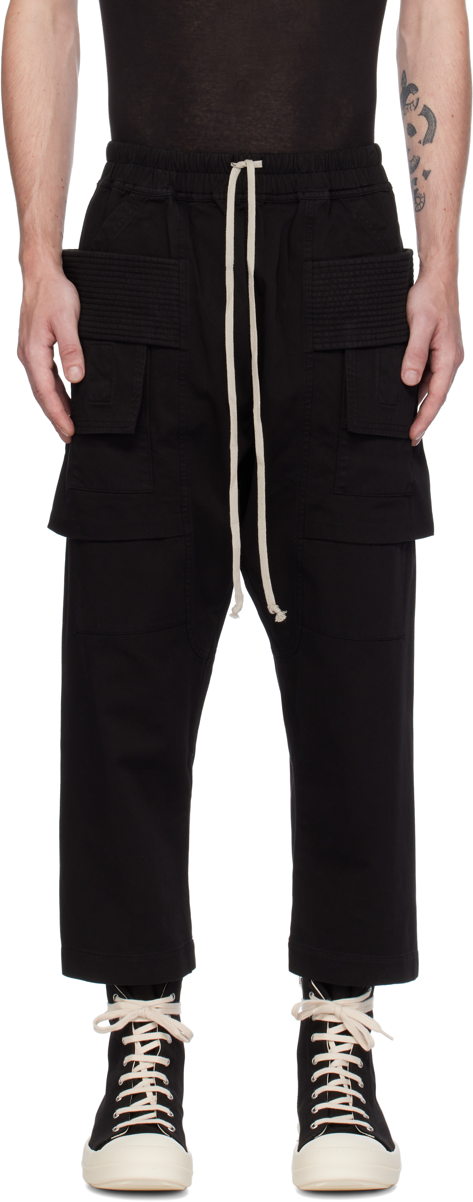 Black Porterville Creatch Cropped Drawstring Cargo Pants