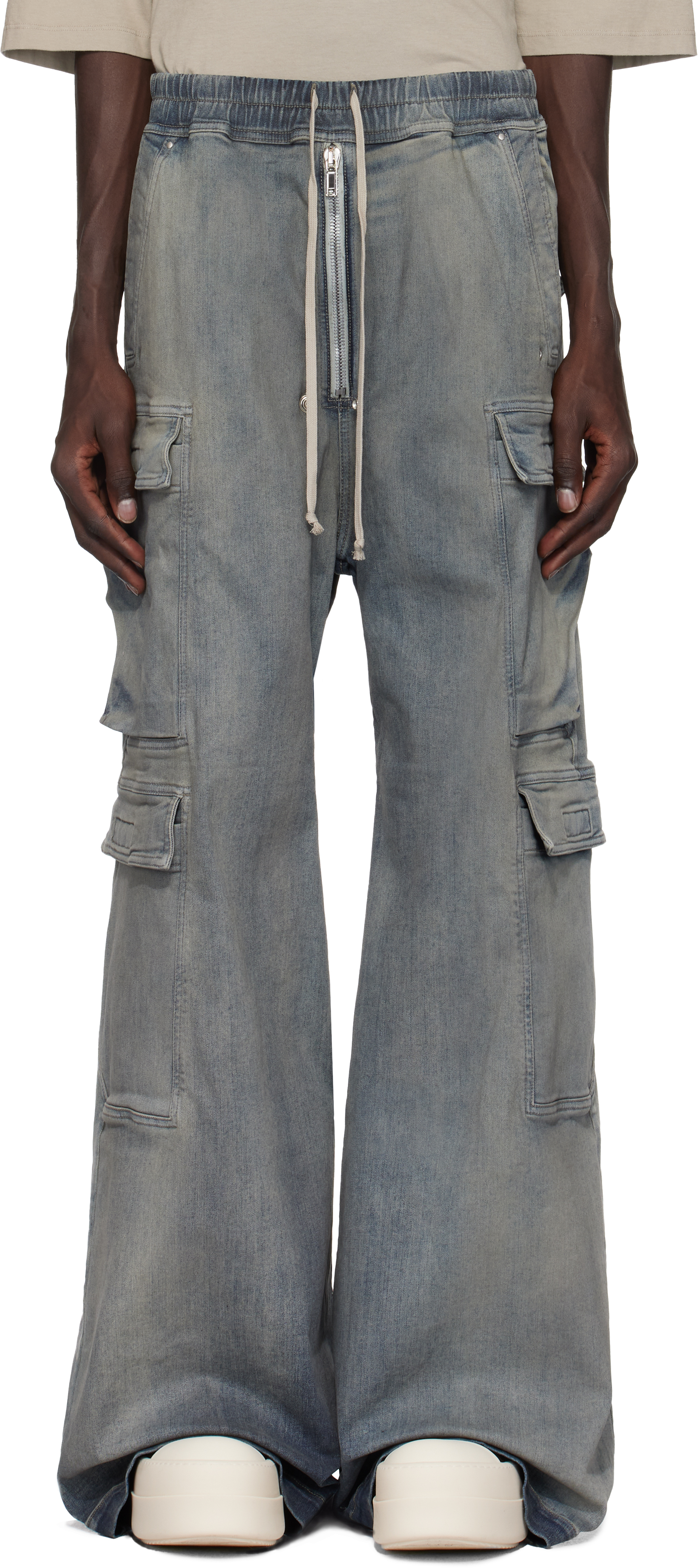 Shop Rick Owens Drkshdw Indigo Porterville Double Cargo Jumbo Belas Denim Cargo Pants In 46 Sky