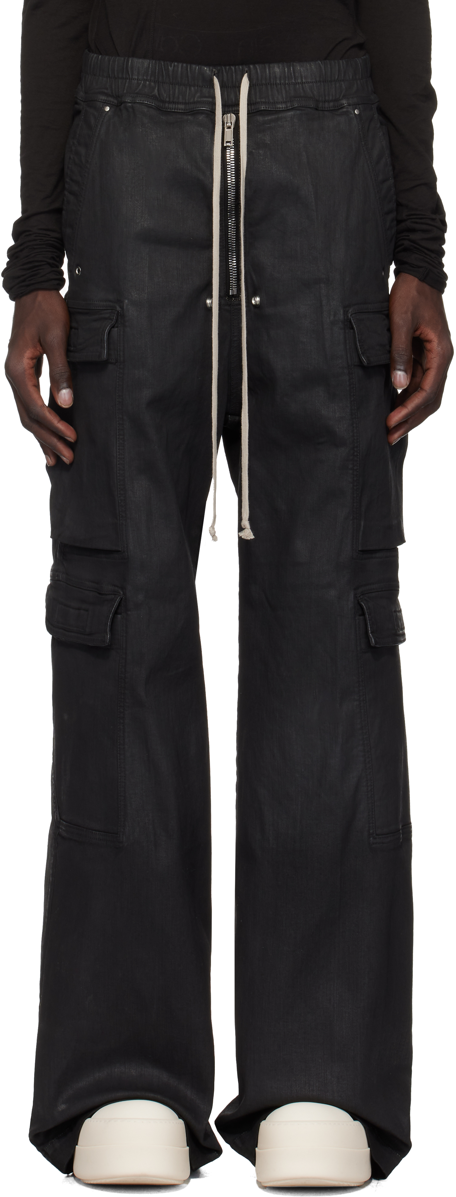 Shop Rick Owens Drkshdw Black Porterville Double Cargo Jumbo Belas Denim Cargo Pants In 99 Black/black