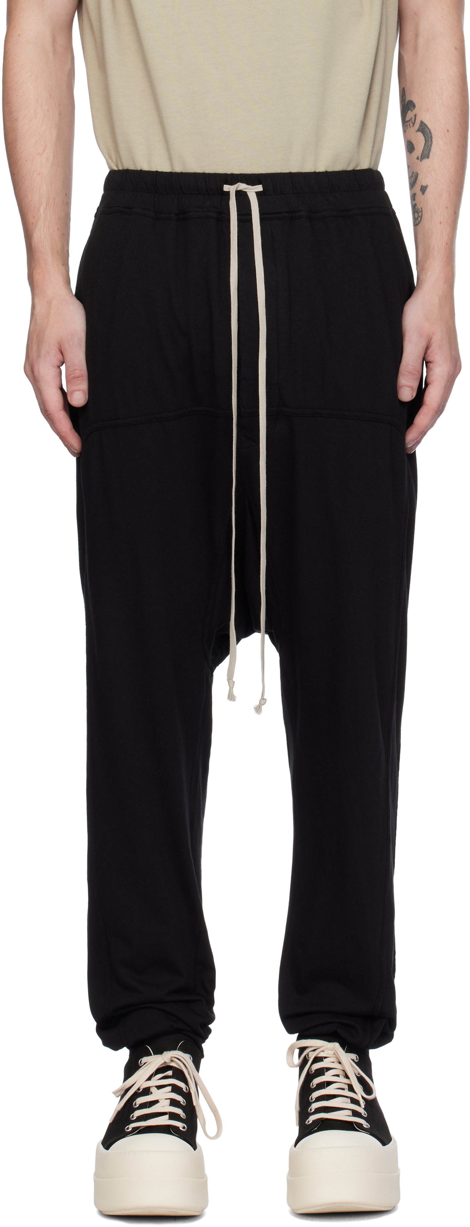 Shop Rick Owens Drkshdw Black Porterville Prisoner Drawstring Sweatpants In 09 Black