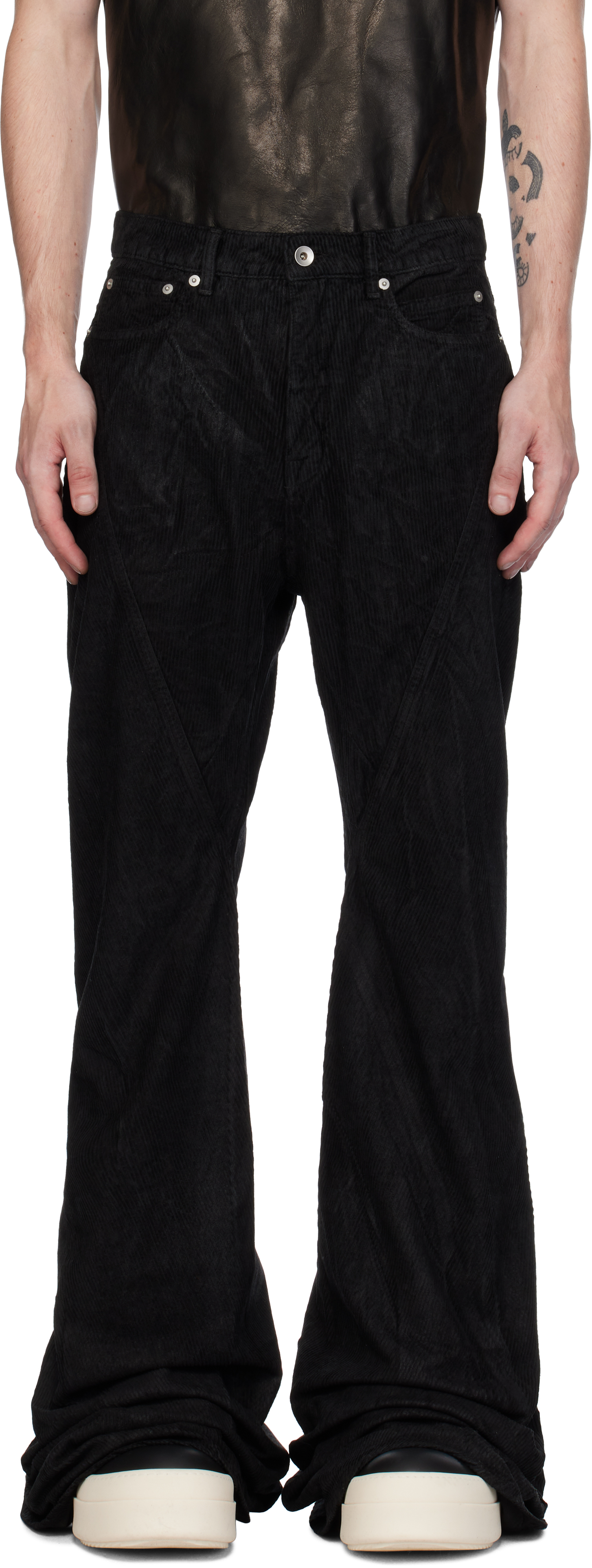 Shop Rick Owens Drkshdw Black Porterville Bias Bootcut Trousers In 09 Black