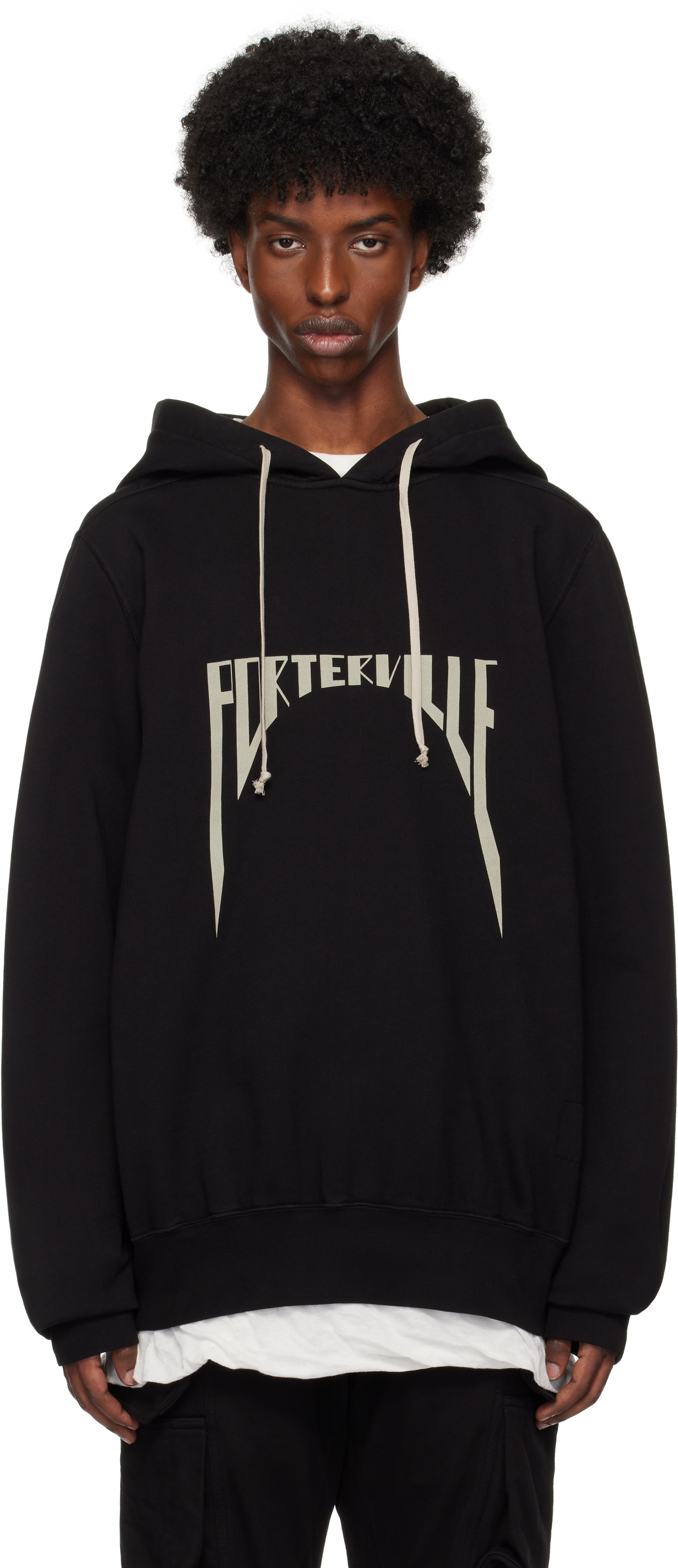 Rick Owens Drkshdw Black Porterville Print Oversized Hoodie In 0908 Black/pearl