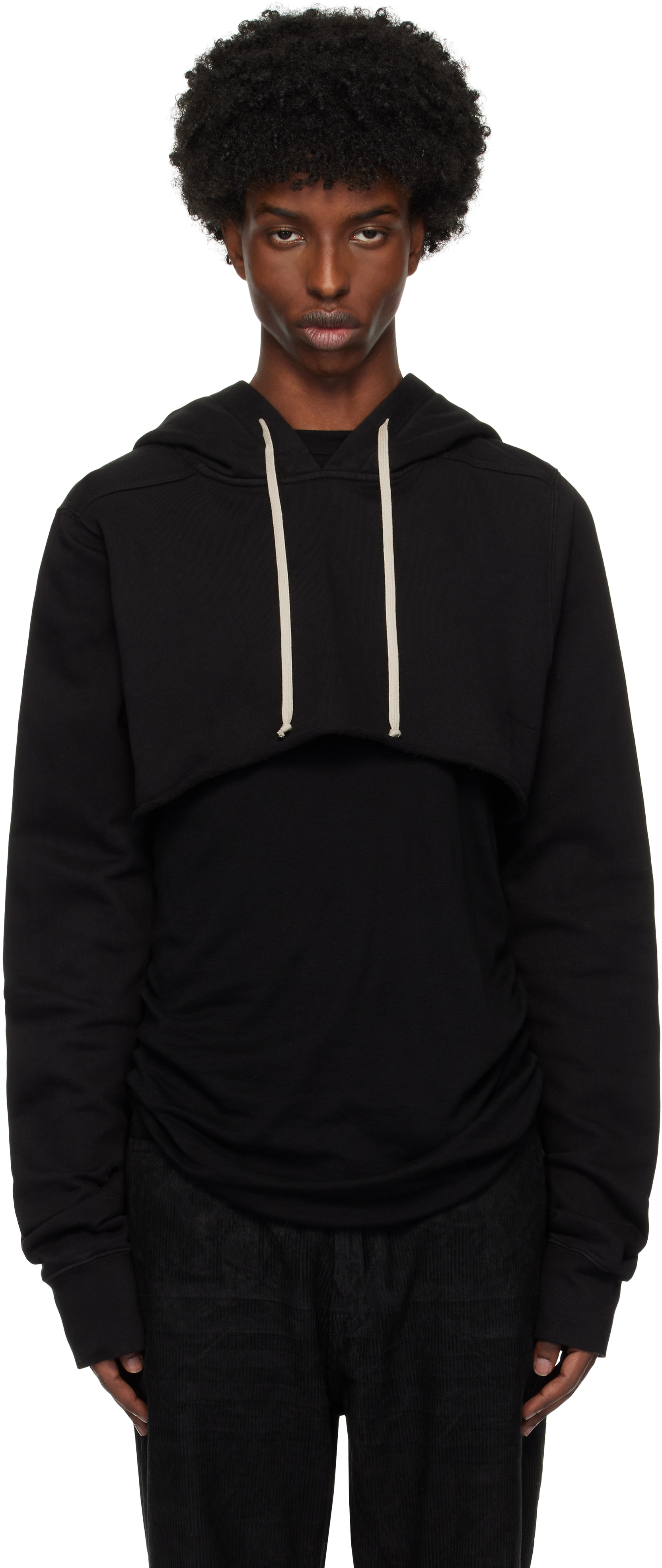 【RICK OWENS】DRKSHDWブラック Portervilleクロップド フーディ Rick Owens DRKSHDWのブラック Porterville クロップド フーディ