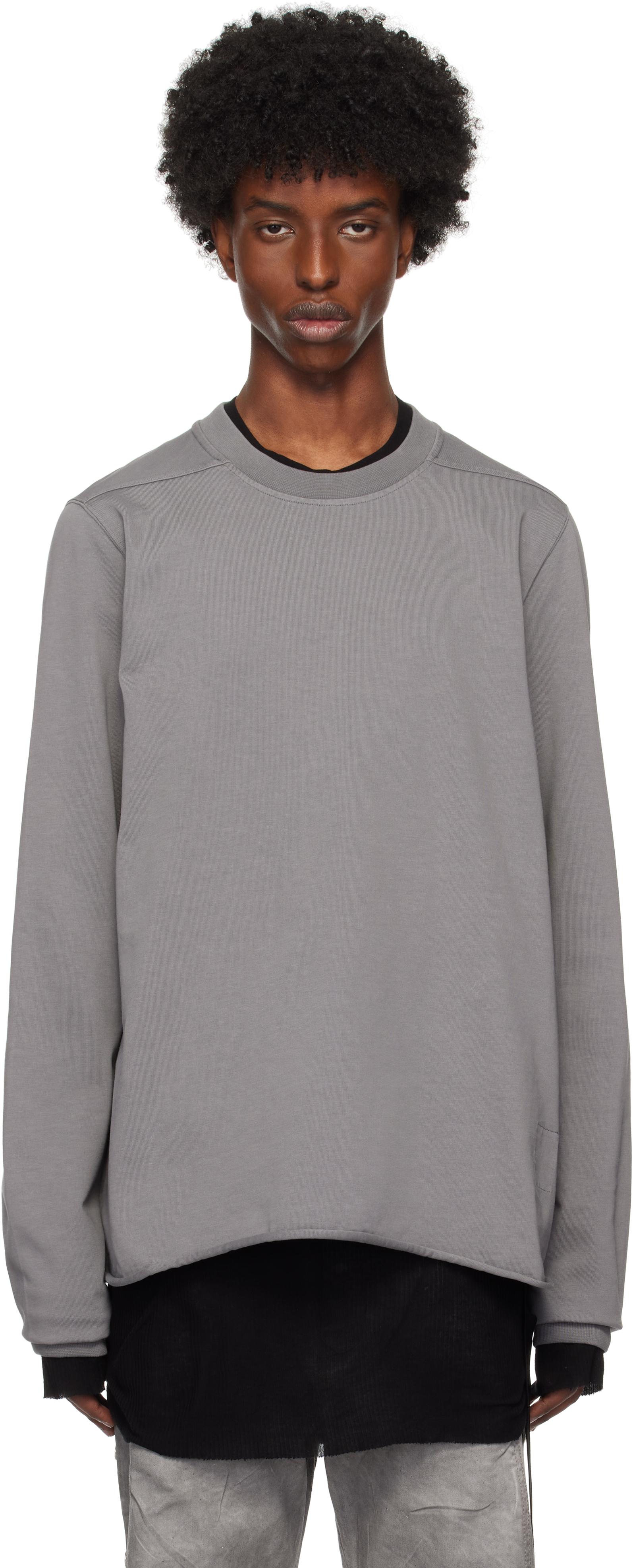 Rick Owens Drkshdw Gray Porterville Rolled Edge Sweatshirt In 88 Stone