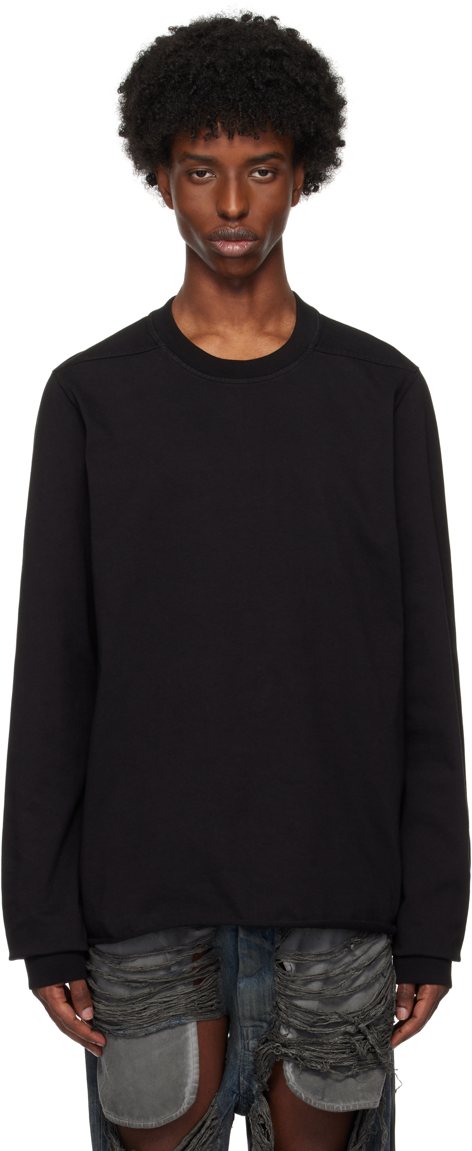 Rick Owens Drkshdw Black Porterville Rolled Edge Sweatshirt In 09 Black