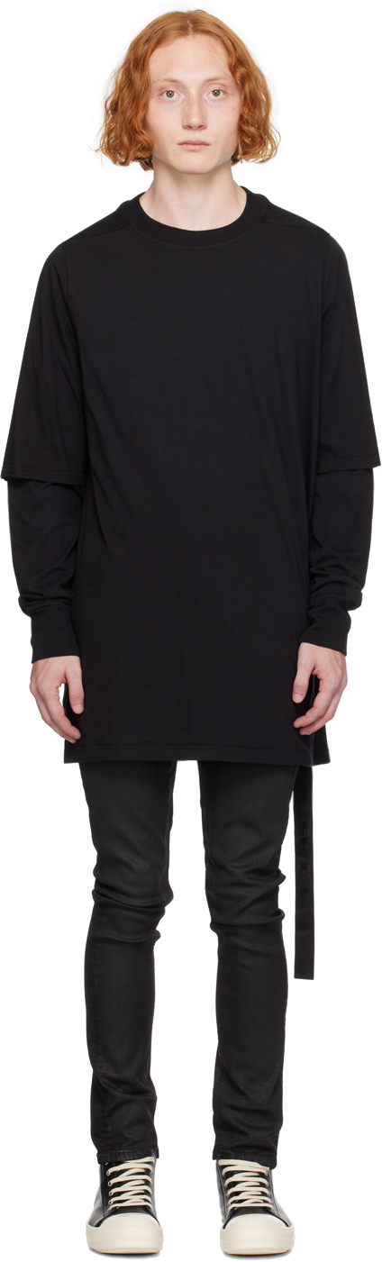 【関税込み】Rick Owens ブラック Porterville リブ 長袖Tシャツ Rick Owensのブラック Porterville Double 長袖Tシャツがセール中
