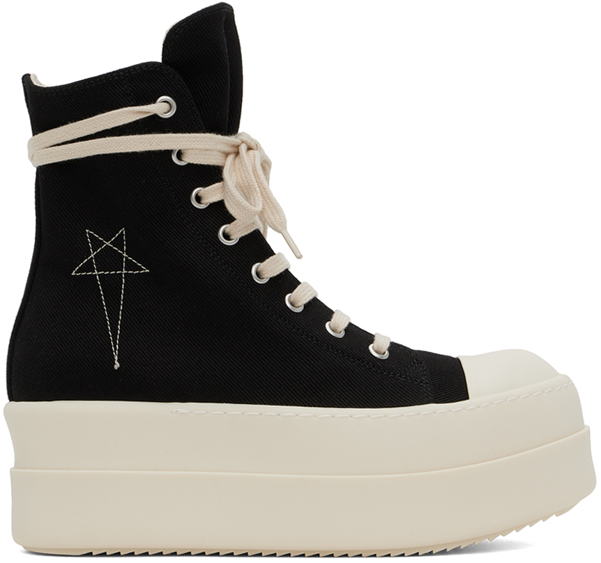 Shop Rick Owens Drkshdw Black Porterville Double Bumper Sneakers In 9811 Black/pearl/mil