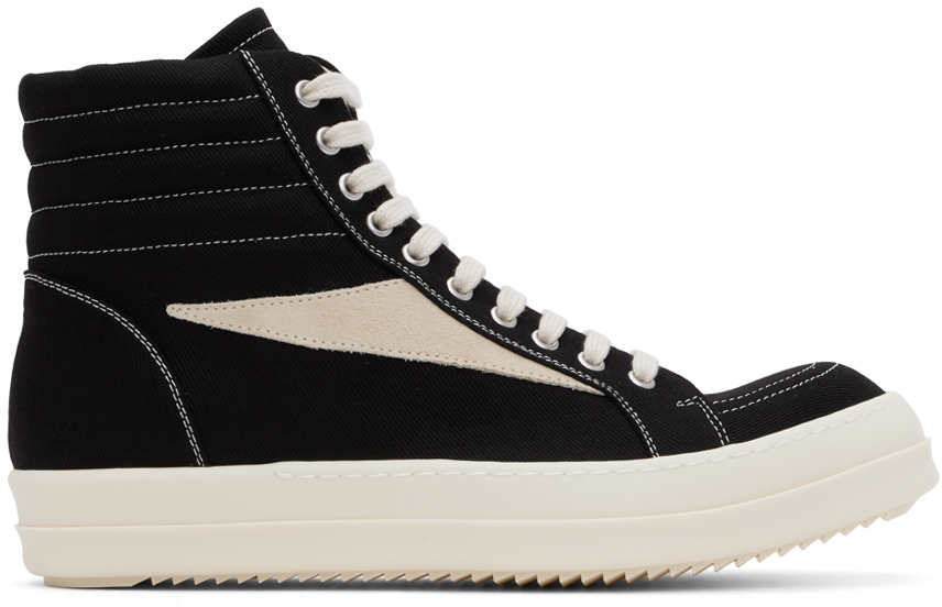 Shop Rick Owens Drkshdw Black Porterville High Vintage Sneaks Sneakers In 911 Black/milk/milk